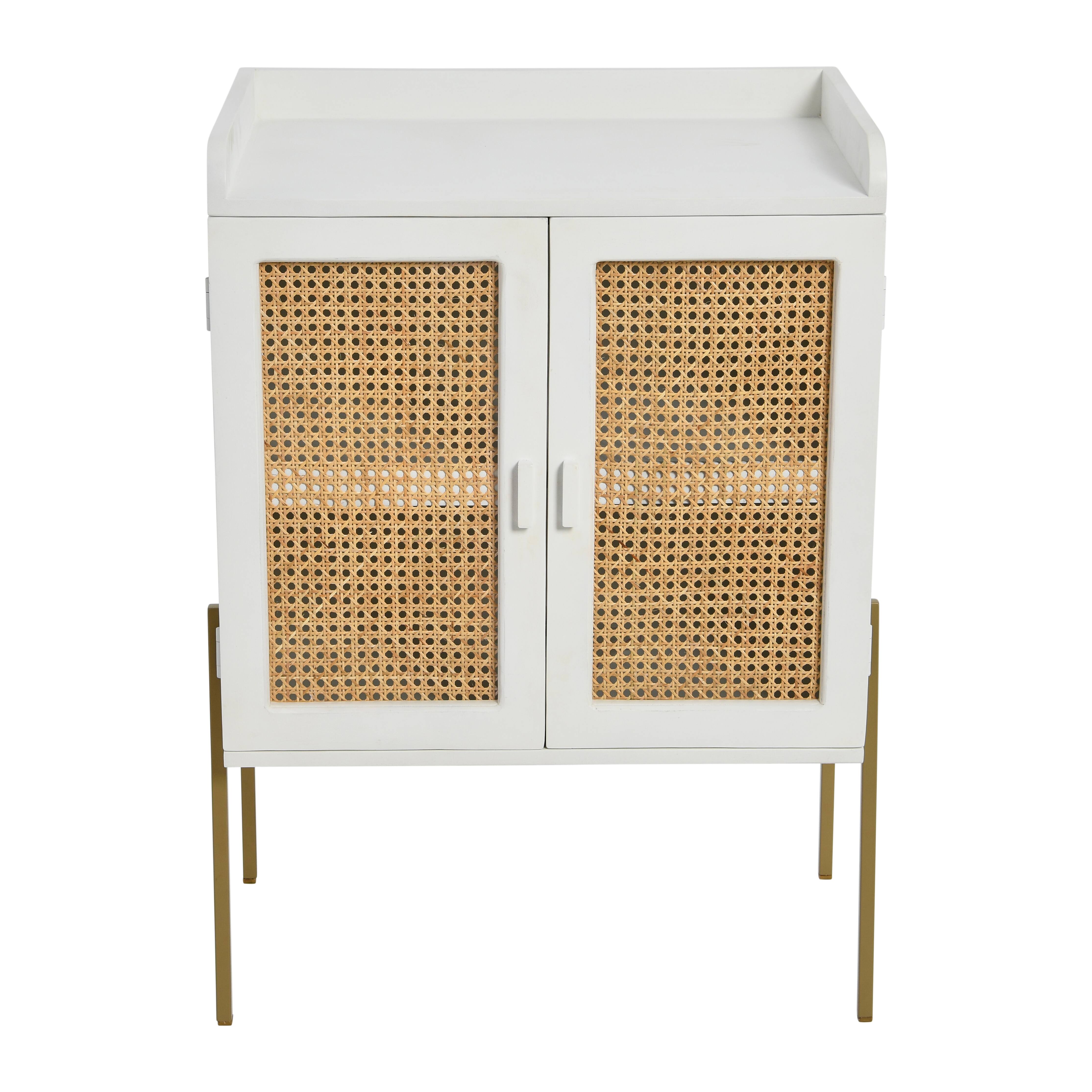 Hello Honey&#xAE; 36&#x22; Boho Solid Wood Bar Cabinet with Metal Legs and Woven Cane Doors