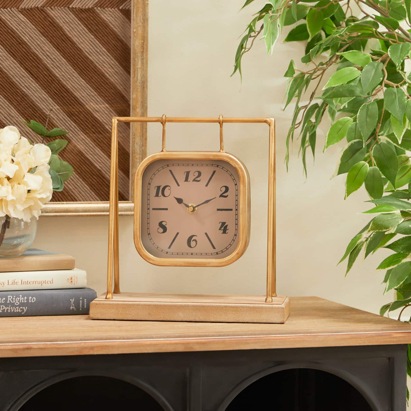11&#x22; Gold Wood Farmhouse Swing Clock