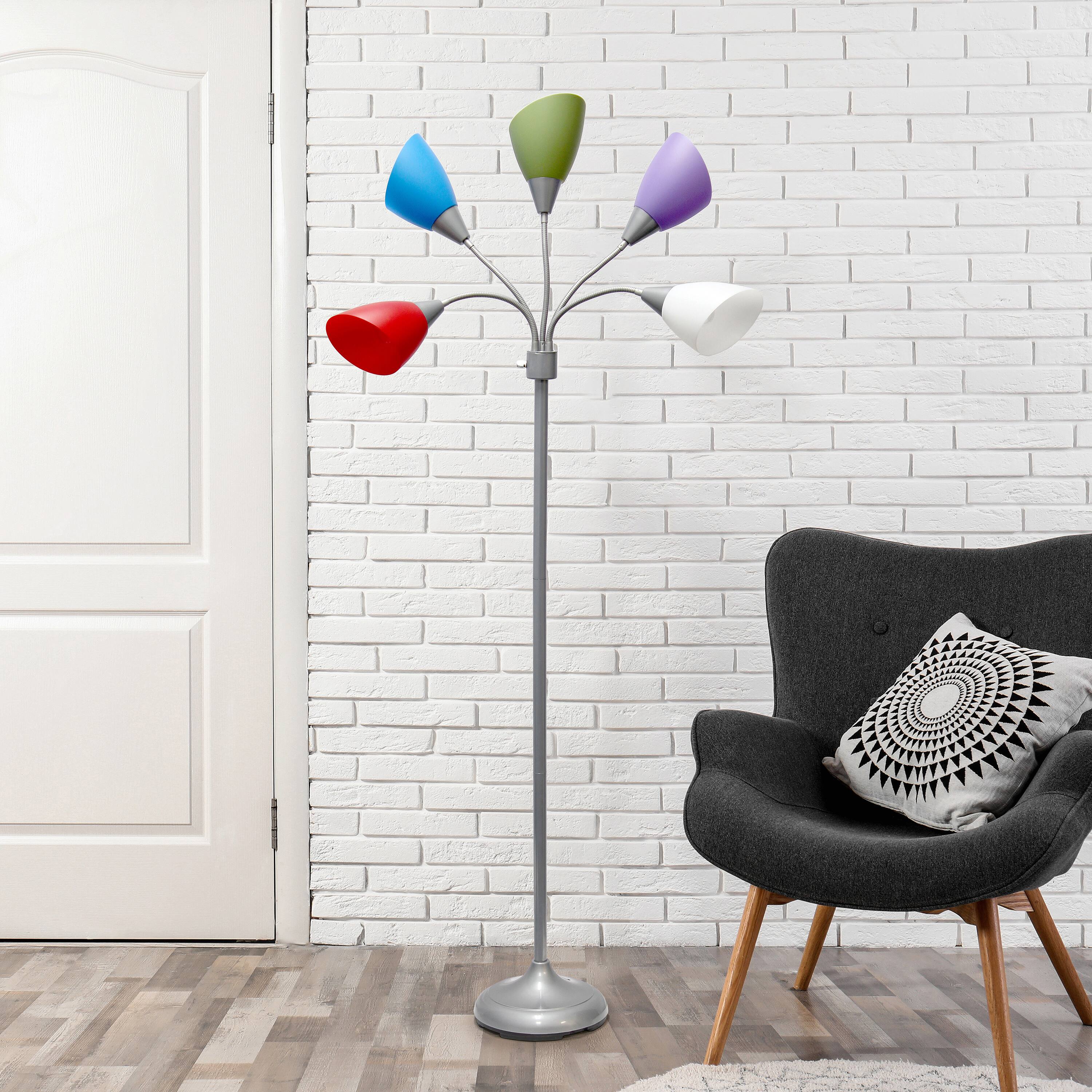 Simple Designs&#x2122; 5.6ft. 5-Light Gooseneck Silver Floor Lamp
