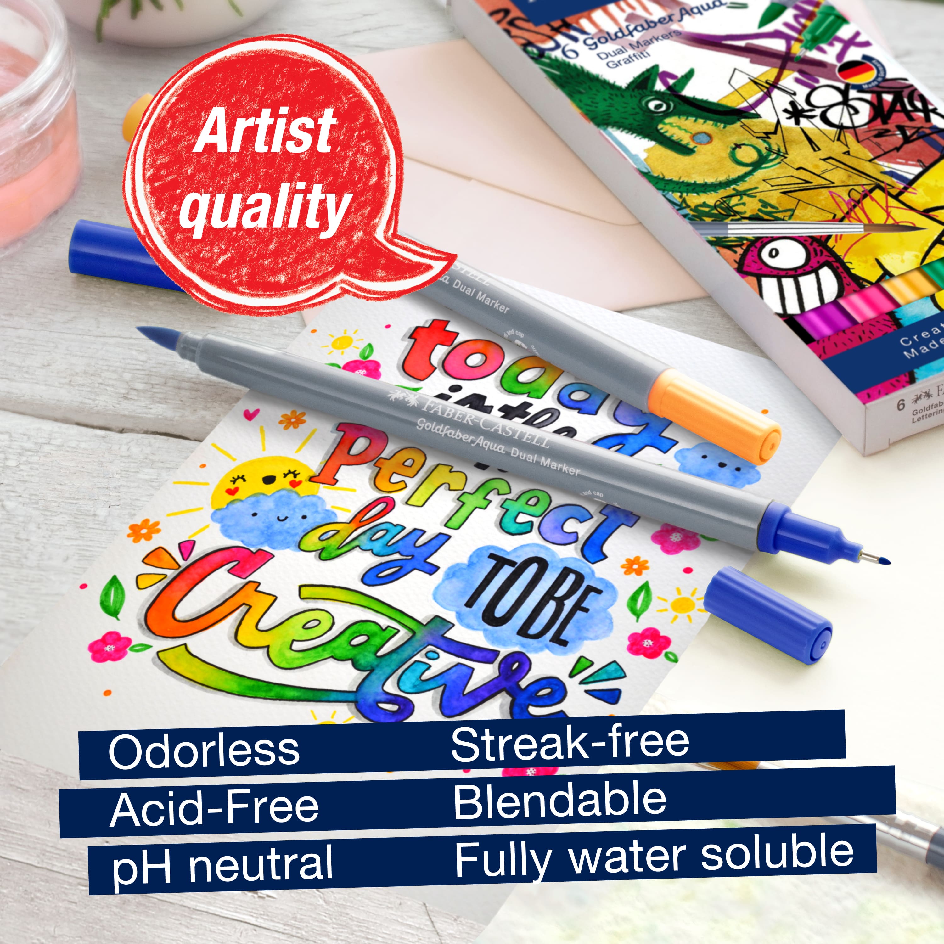 Faber-Castell&#xAE; Goldfaber Aqua 6 Color Graffiti Dual Tip Watercolor Marker Set