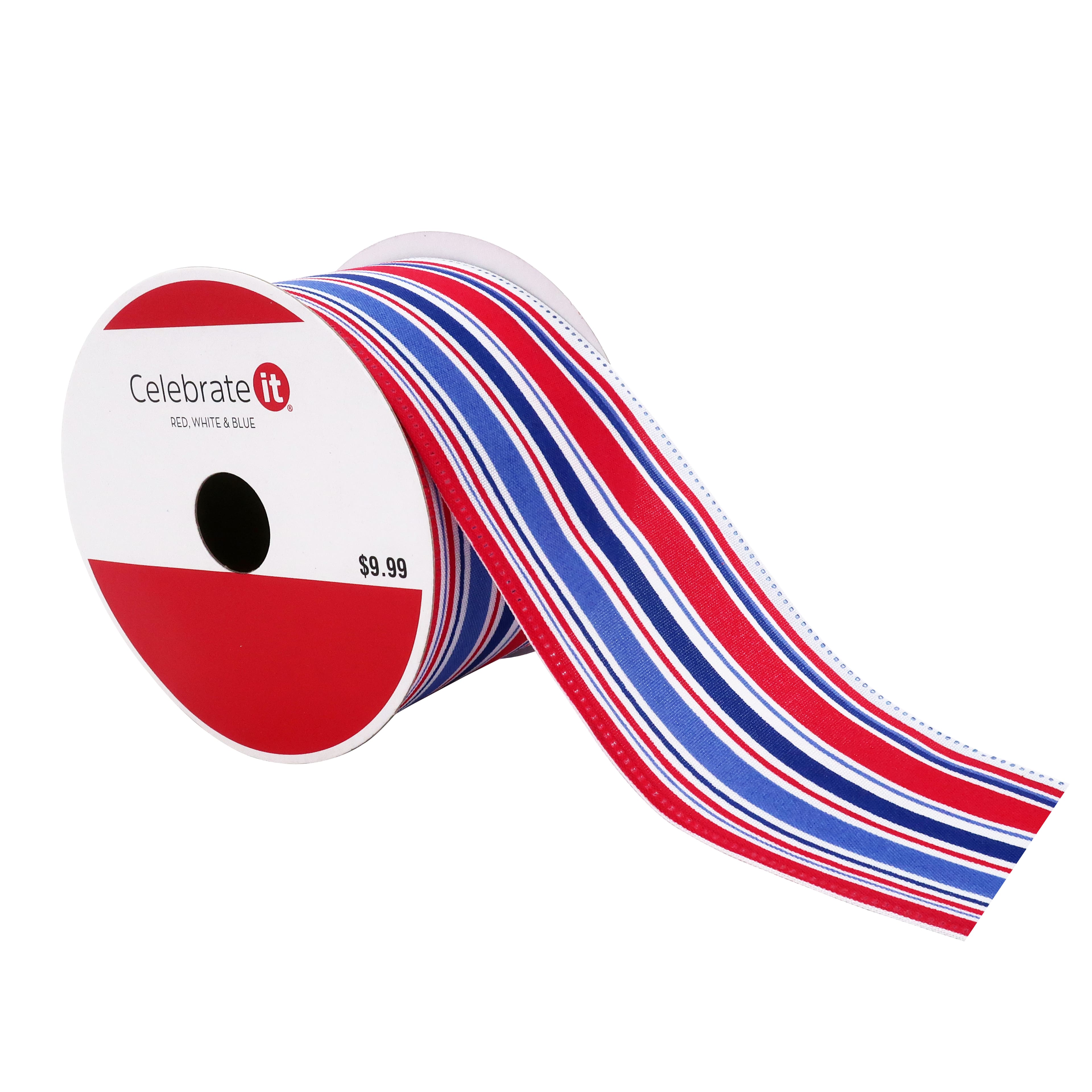 2.5&#x22; x 20ft. Taffeta Wired Stripes Ribbon by Celebrate It&#xAE; Red, White &#x26; Blue