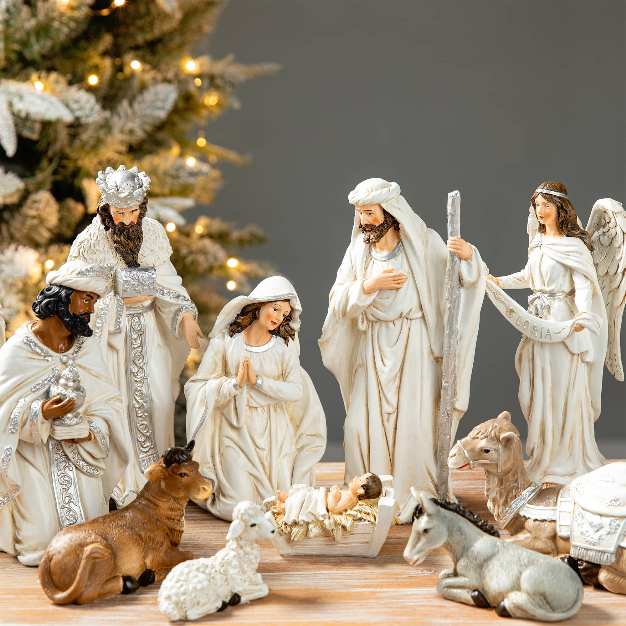 Glitzhome&#xAE; Ivory Resin Nativity Figurine Set