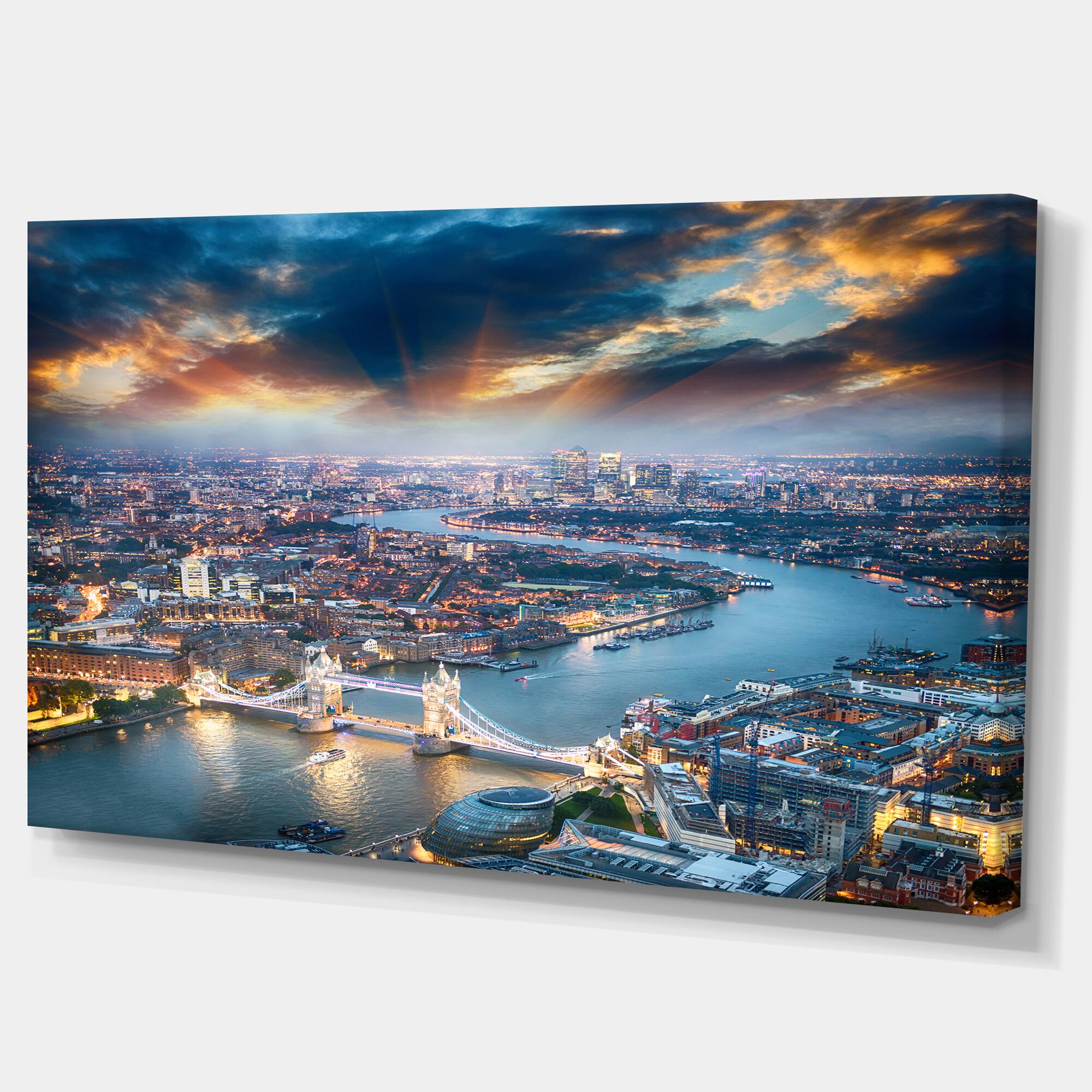 Designart - Aerial View of London at Dusk - Cityscape Photo Canvas Print