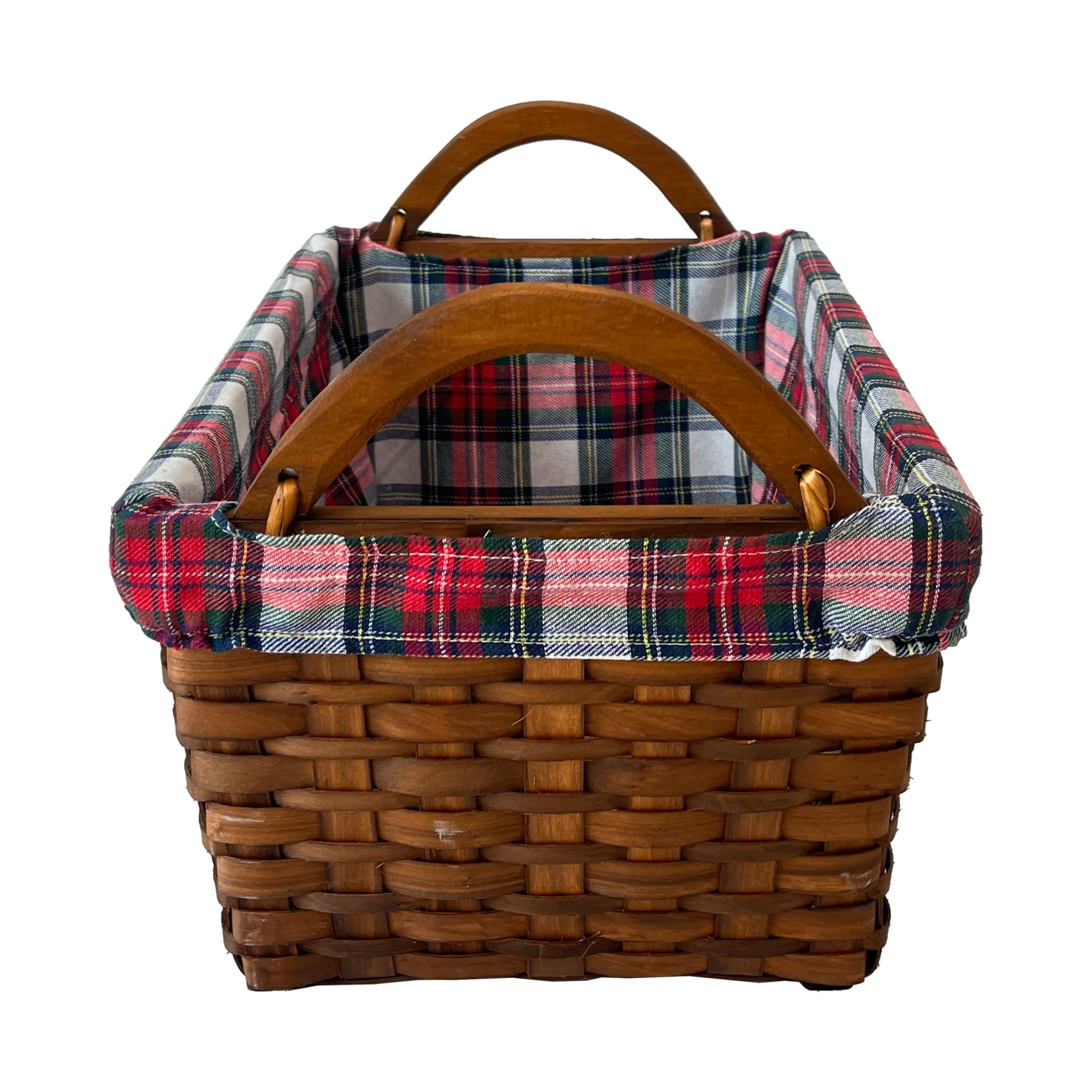 Large Wood Basket with Plaid Liner by Ashland&#xAE;