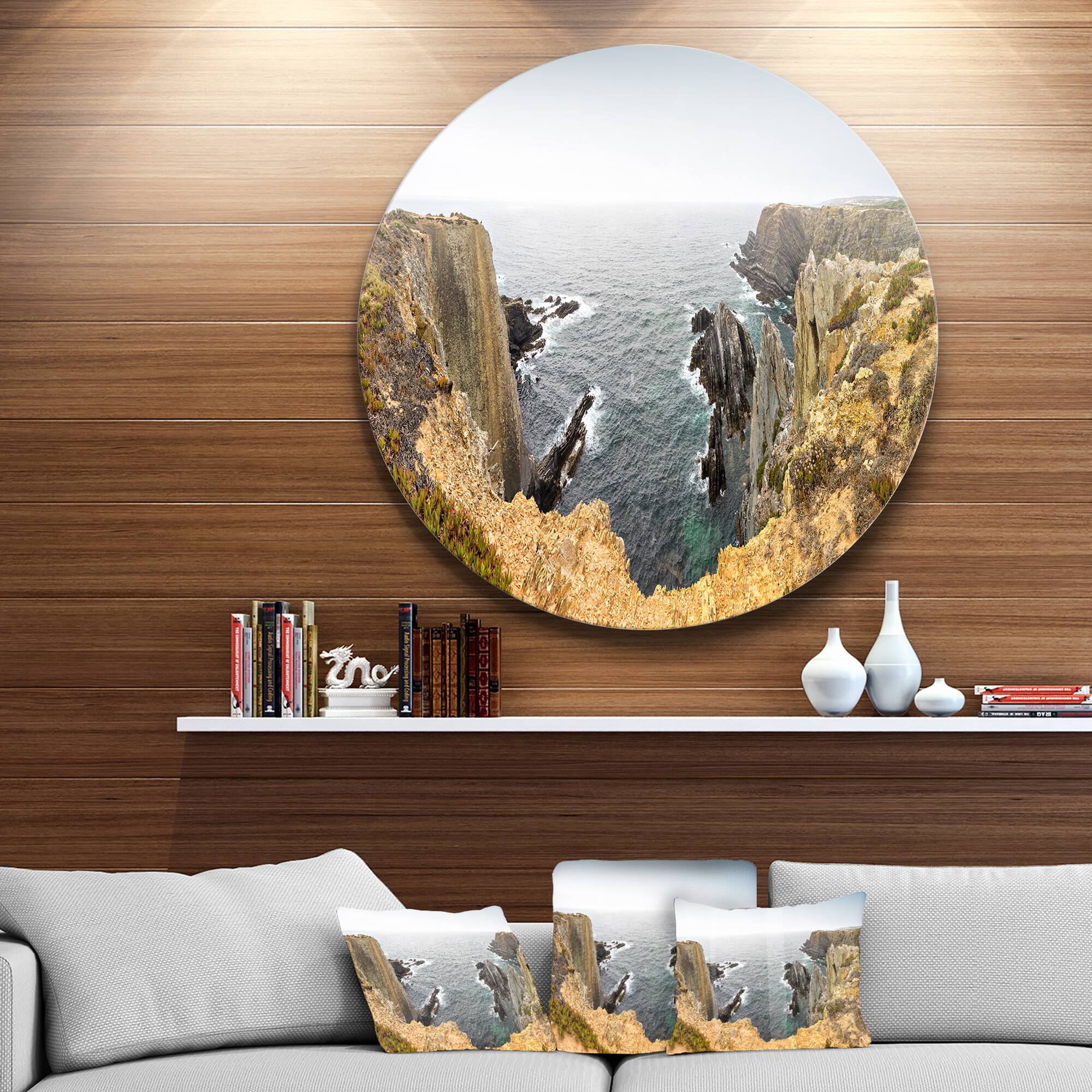 Designart - Rocky Bay Portugal Panorama&#x27; Oversized Beach Metal Circle Wall Art