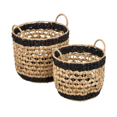 Honey Can Do Black & Brown Round Woven Decorative Nesting Basket Set ...