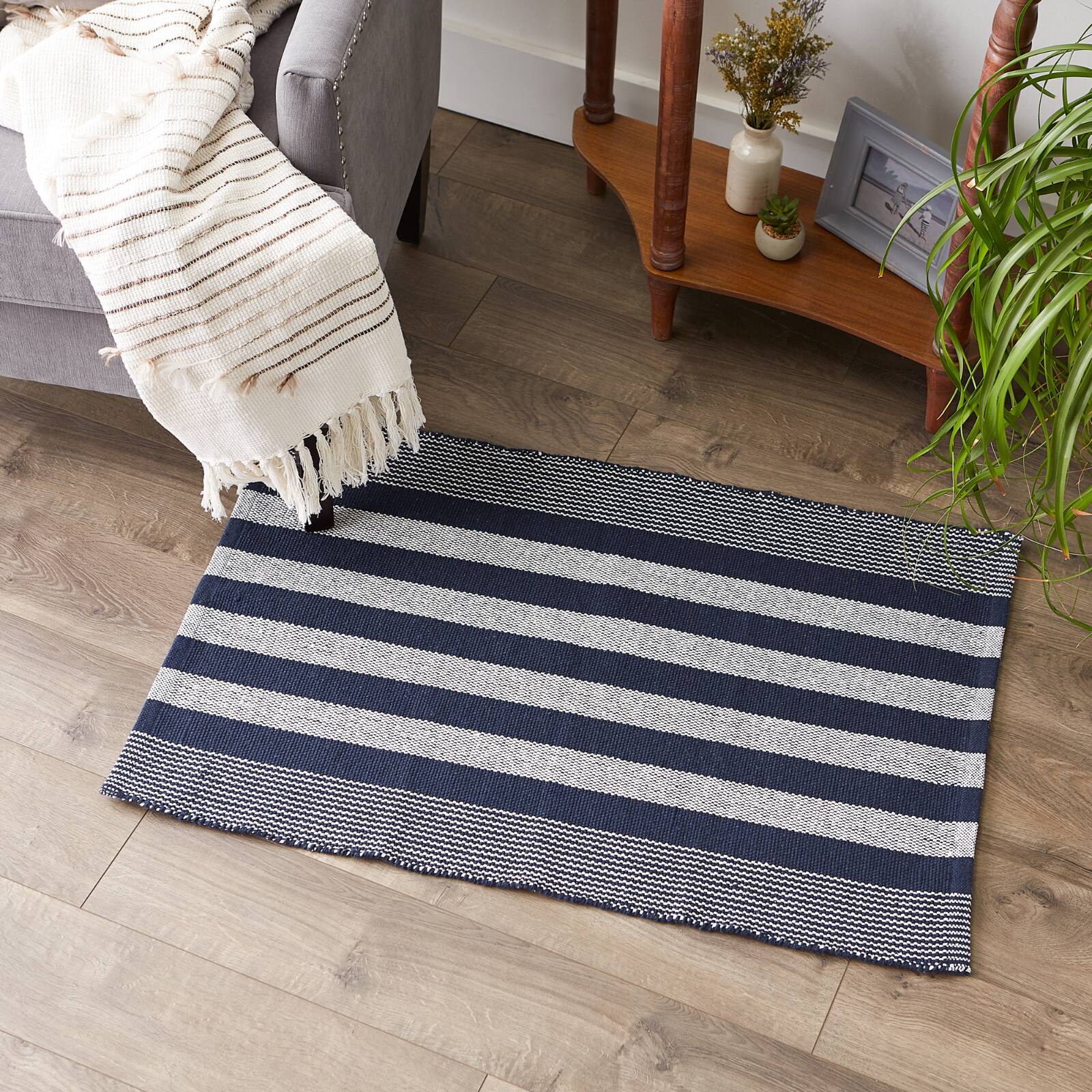 DII® Cabana Stripe Handwoven Recycled Yarn Rug