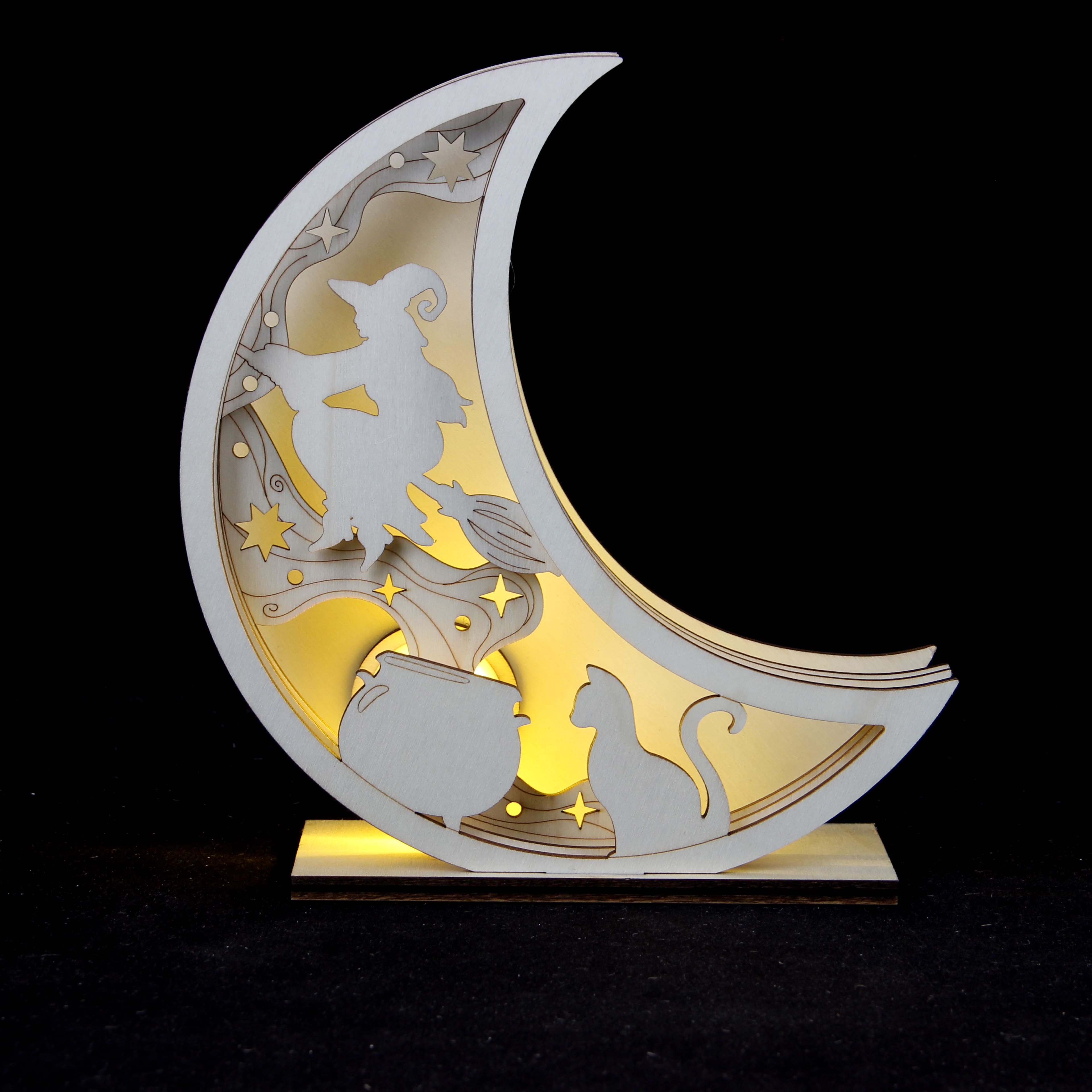 8.25&#x22; Layered Moon Witch DIY LED Plywood D&#xE9;cor by Make Market&#xAE;
