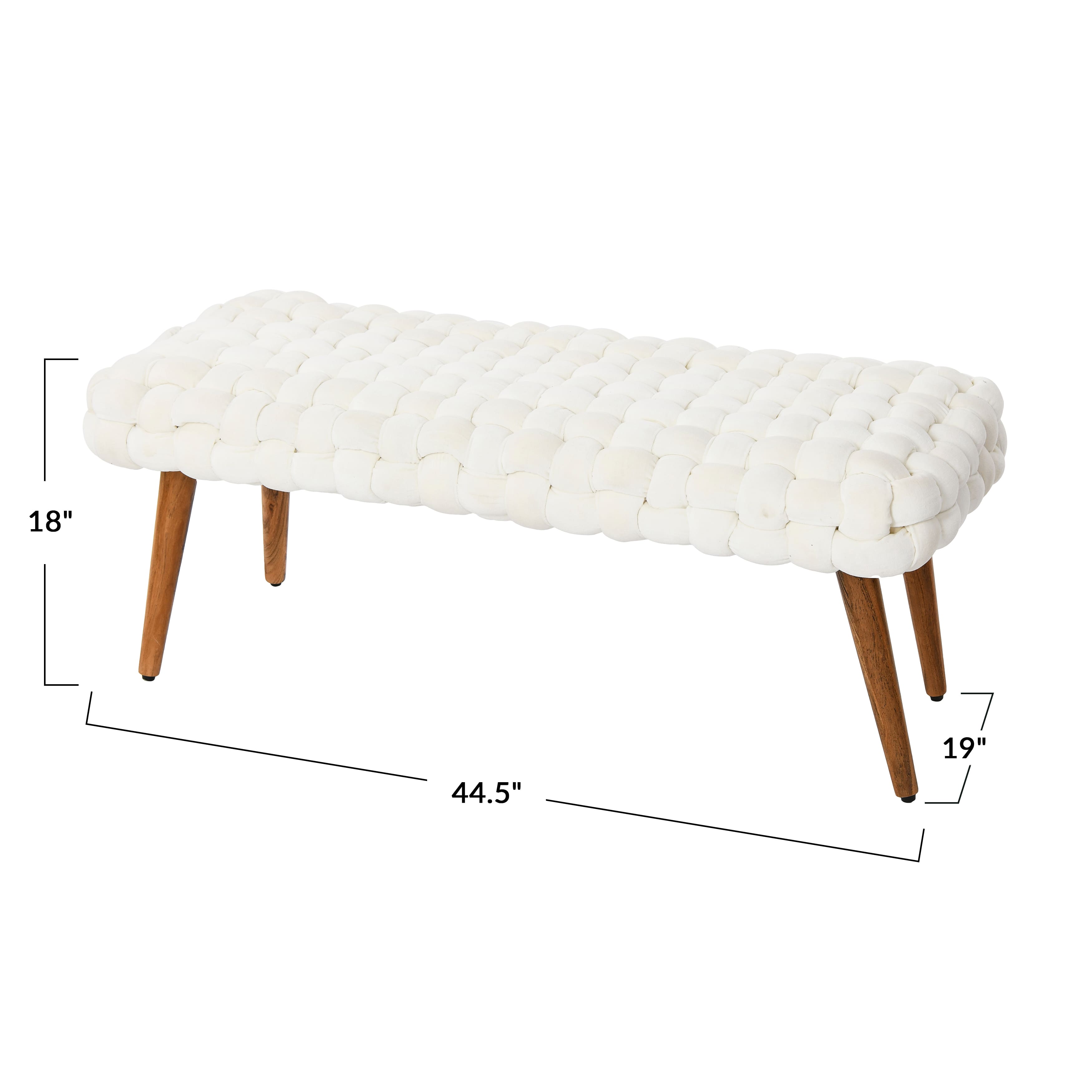 Cream Chunky Woven Velvet Entryway Bench