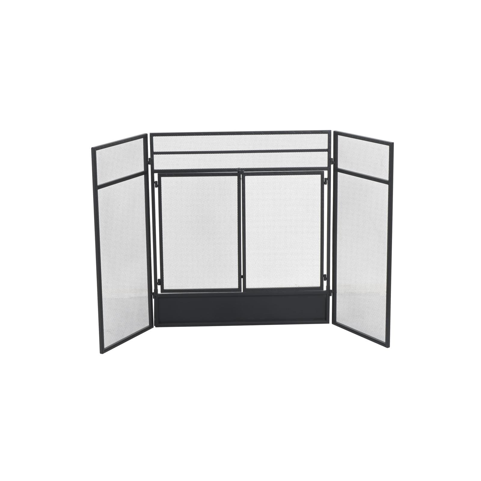 29&#x22; Tall Black Metal 3 Panel 2 Door Fireplace Screen with Mesh Backing