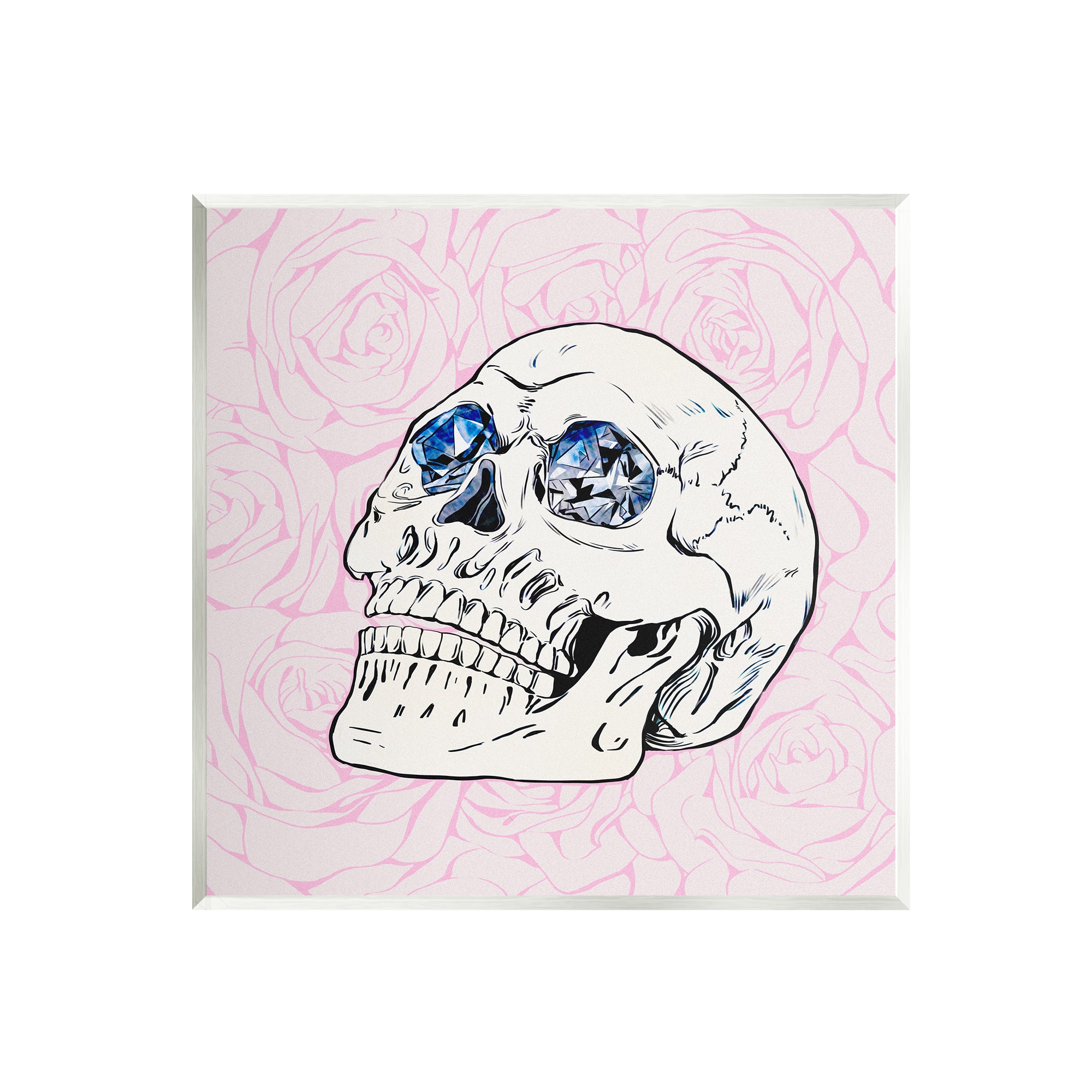 Stupell Industries Pink Roses Crystal Eyes Skull Wall Plaque Art