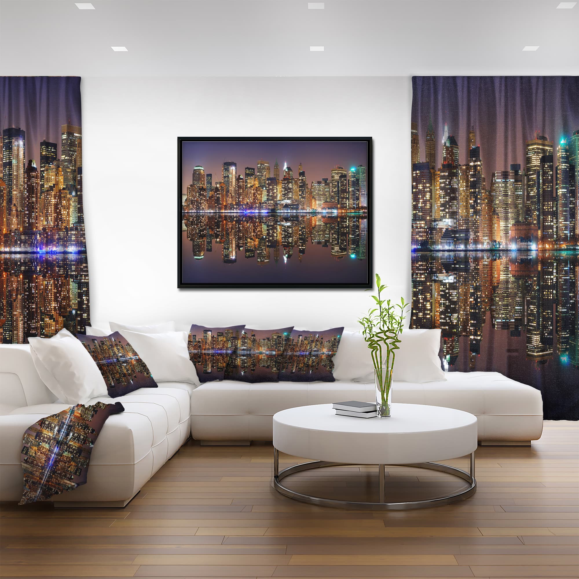 Designart - City of Manhattan Panorama - Cityscape Photo Canvas Print in Black Frame