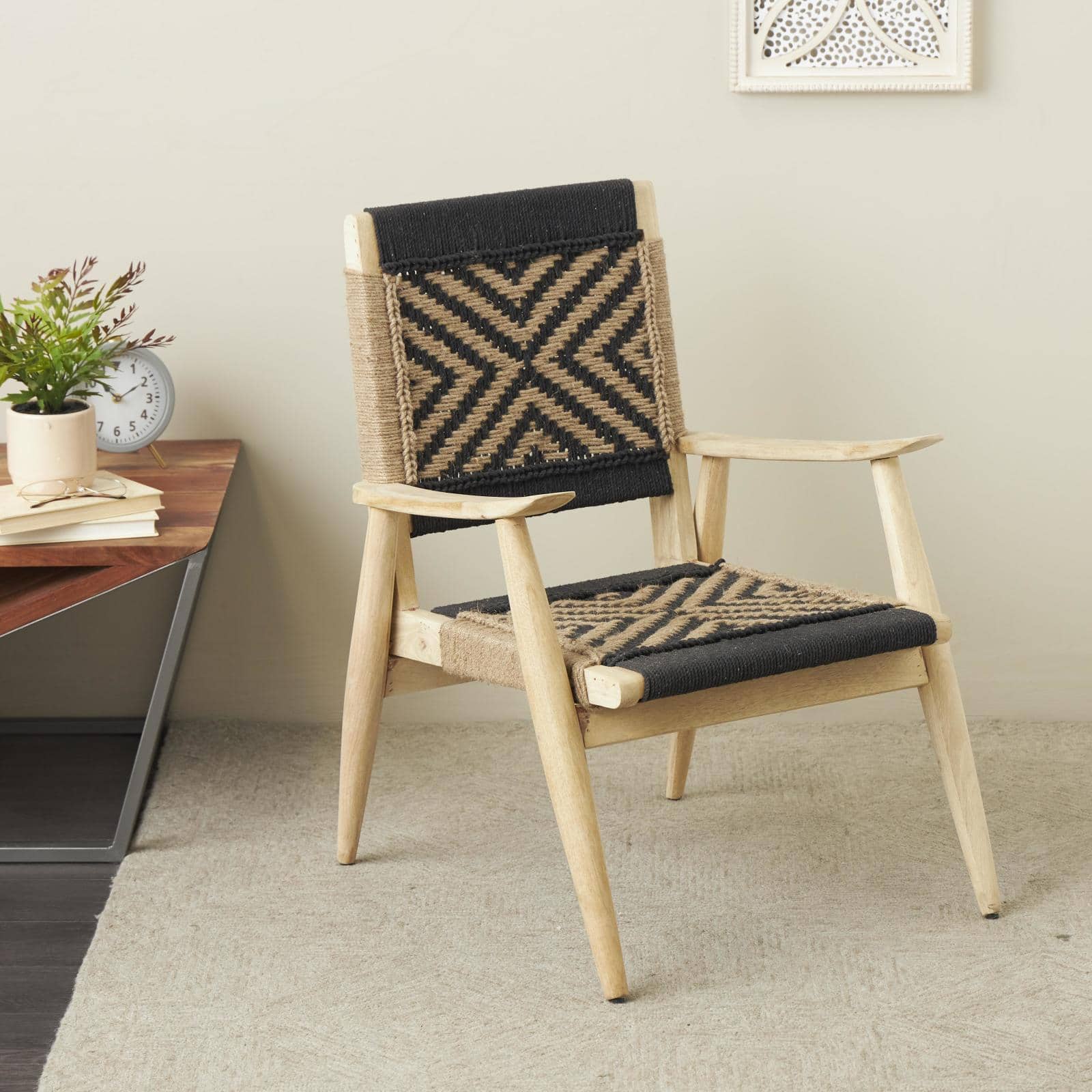 24" x 33" Black Jute Rope Woven Accent Chair 