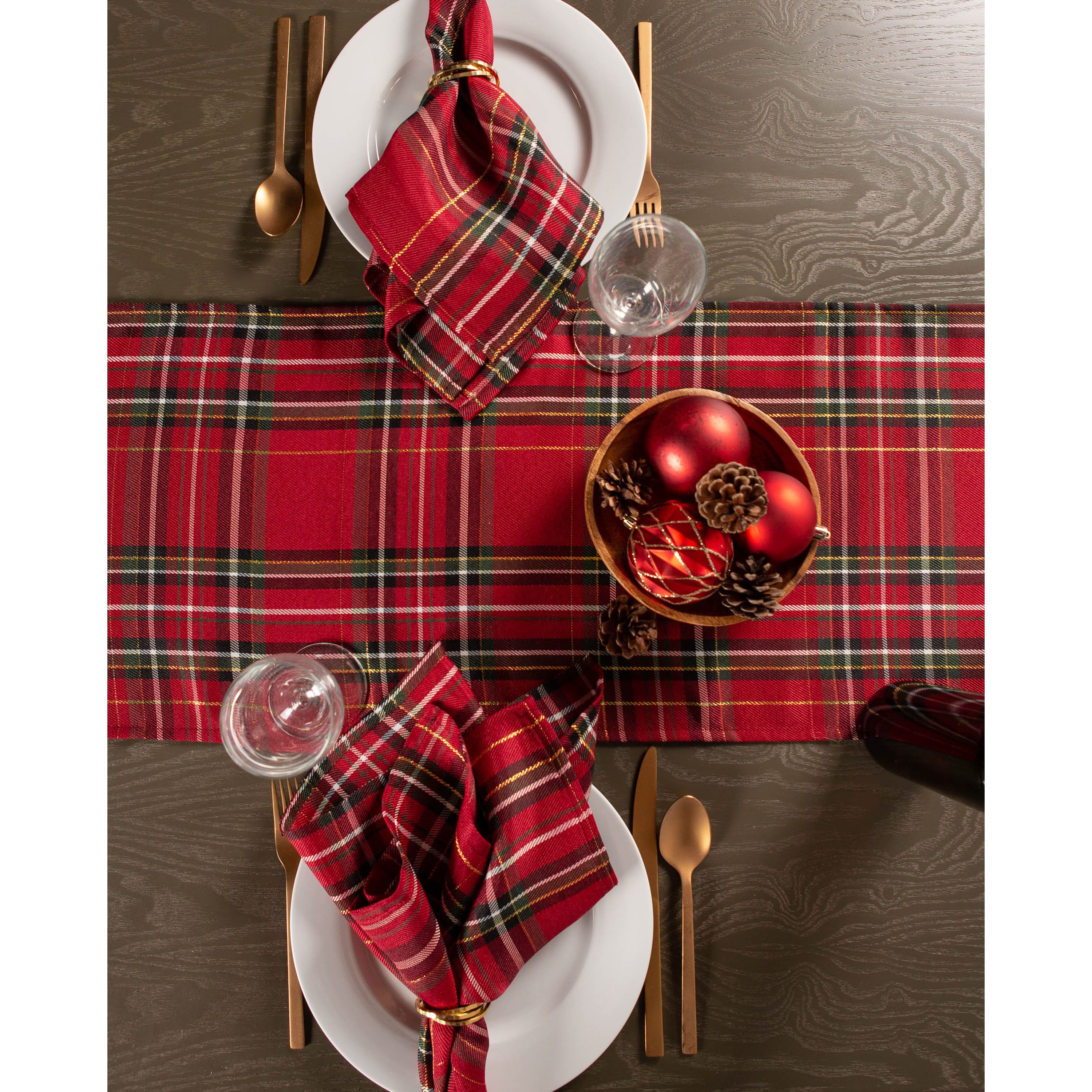 DII&#xAE; 108&#x22; Metallic Holiday Plaid Table Runner