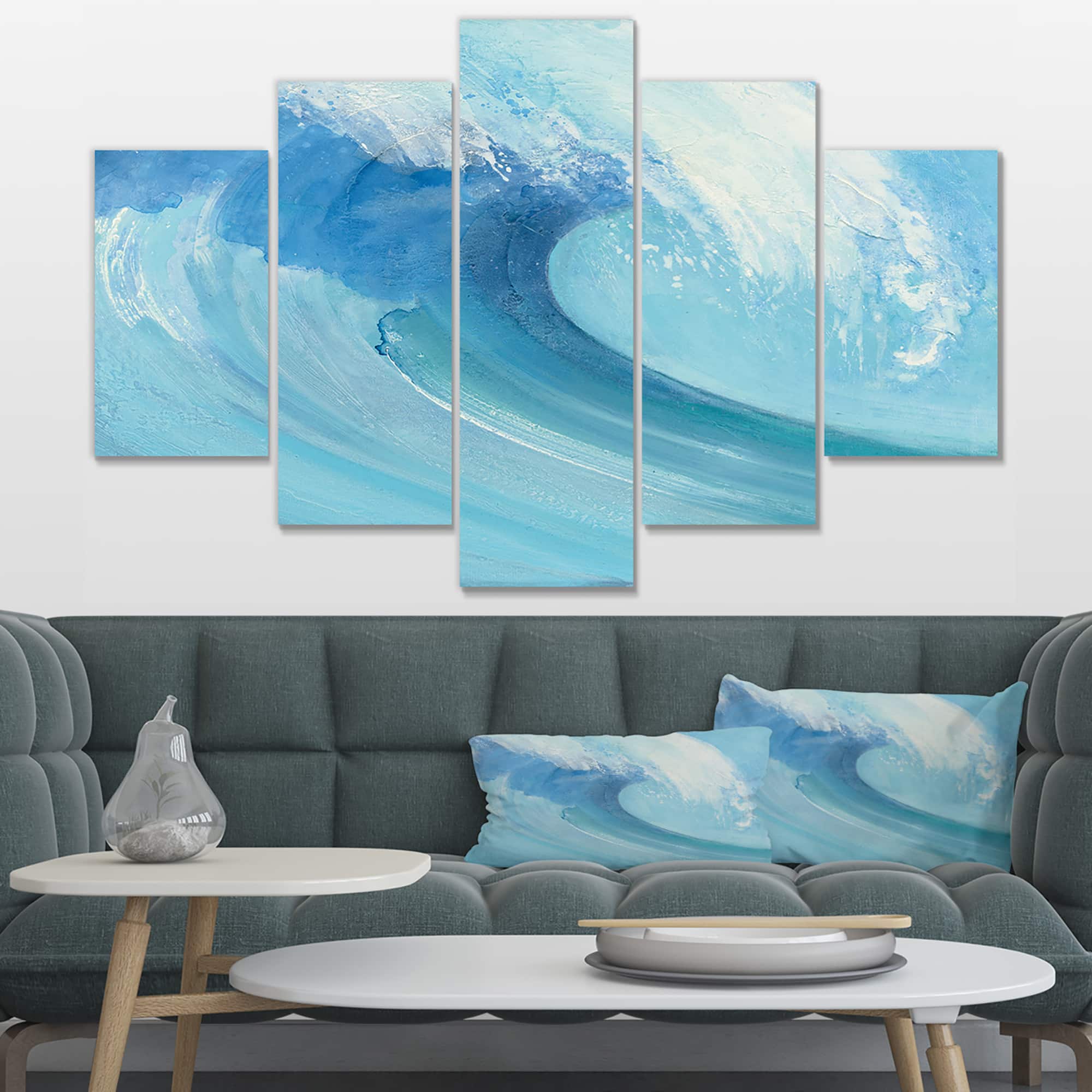 Designart - Ocean Wave Handpainted with White Foam - Nautical & Coastal Canvas Art