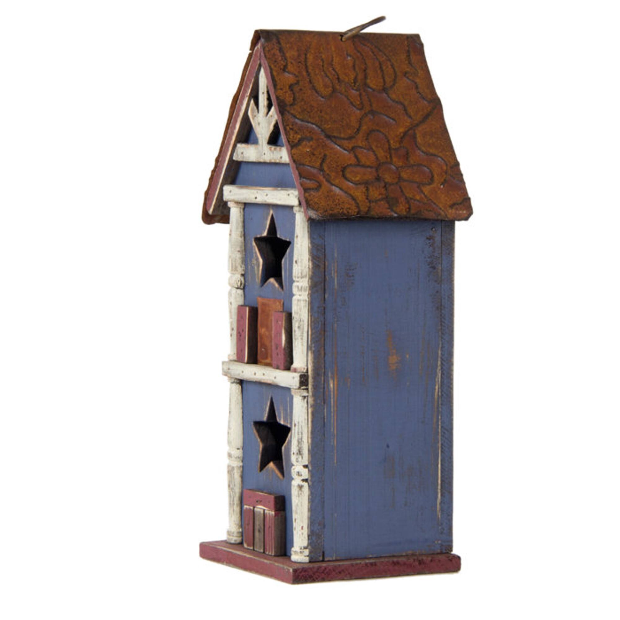Glitzhome® 13" Solid Wood and Metal Rustic Style Birdhouse