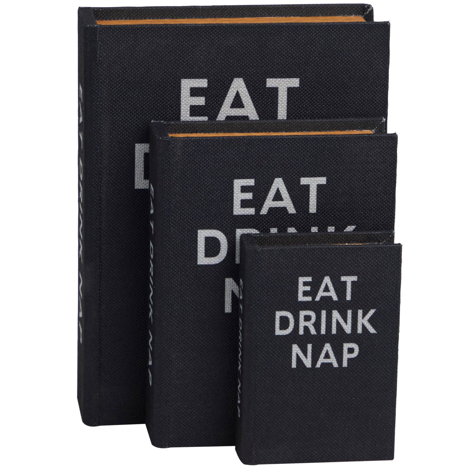 Black Eat Drink Nap Linen Storage Book Box Set