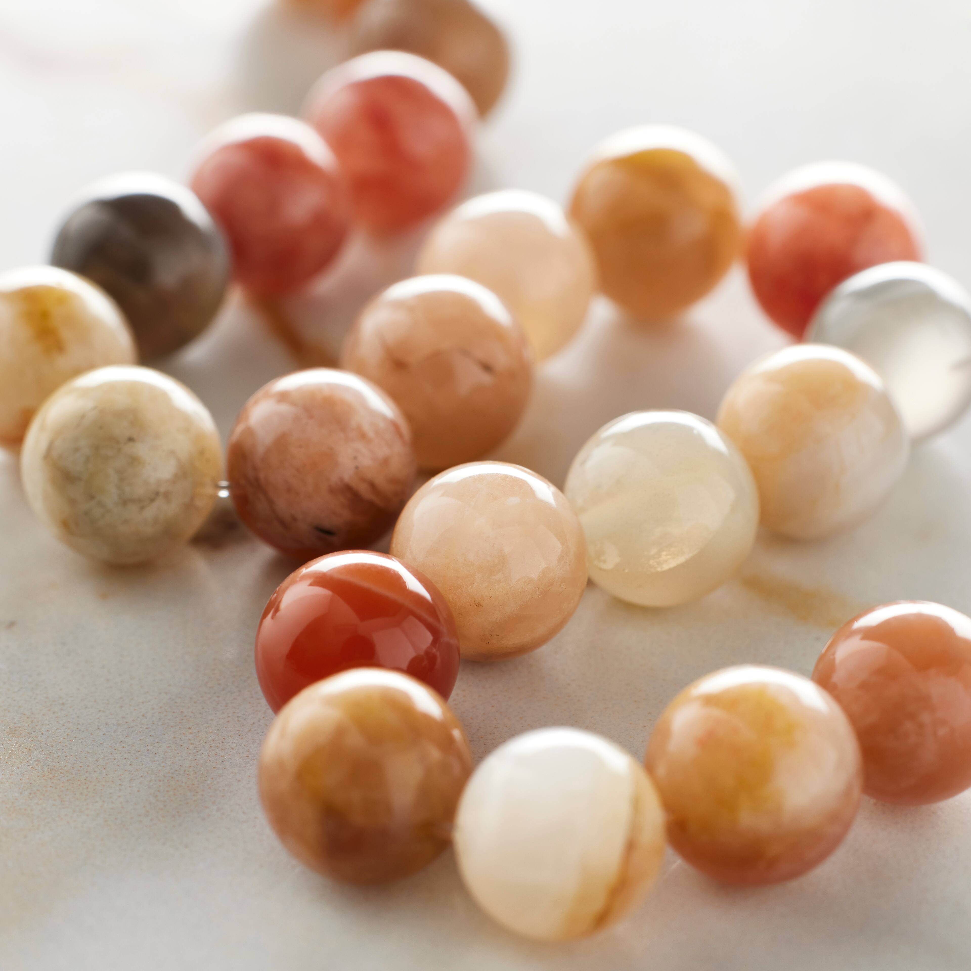 Perles rondes en héliolite orange et rose de Bead Landing, 8 mm