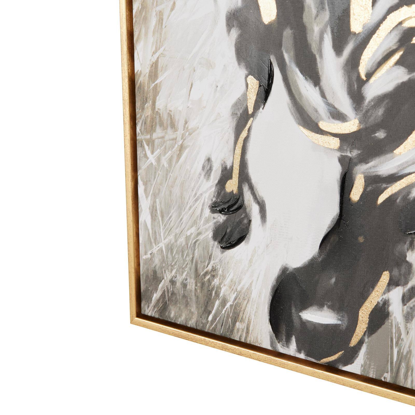 24" x 1.5" Gold Polystone Bull Shaded Running Living Room Framed Wall Art 