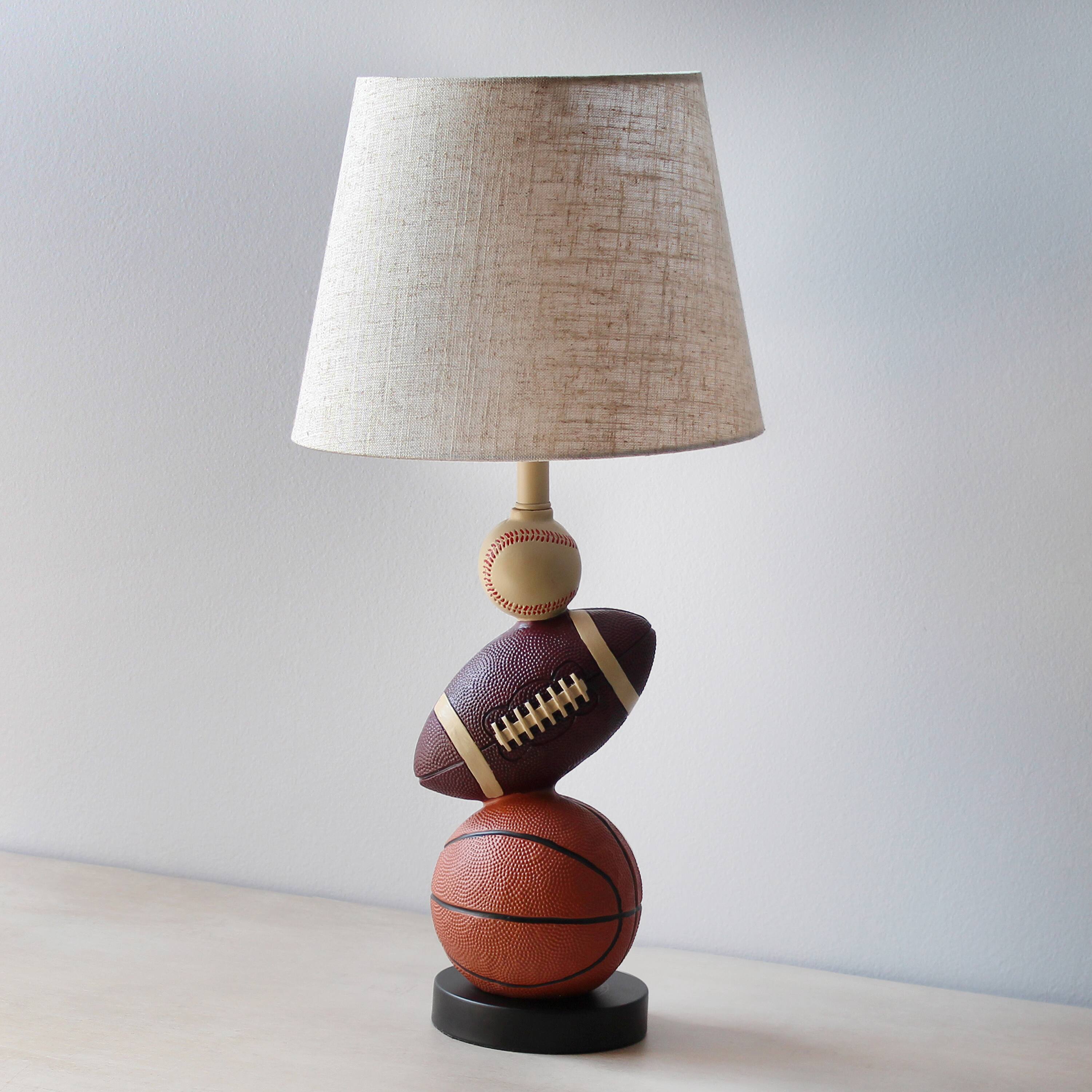 Simple Designs&#x2122; 22&#x22; Basketball, Baseball, Football Table Lamp with Beige Shade