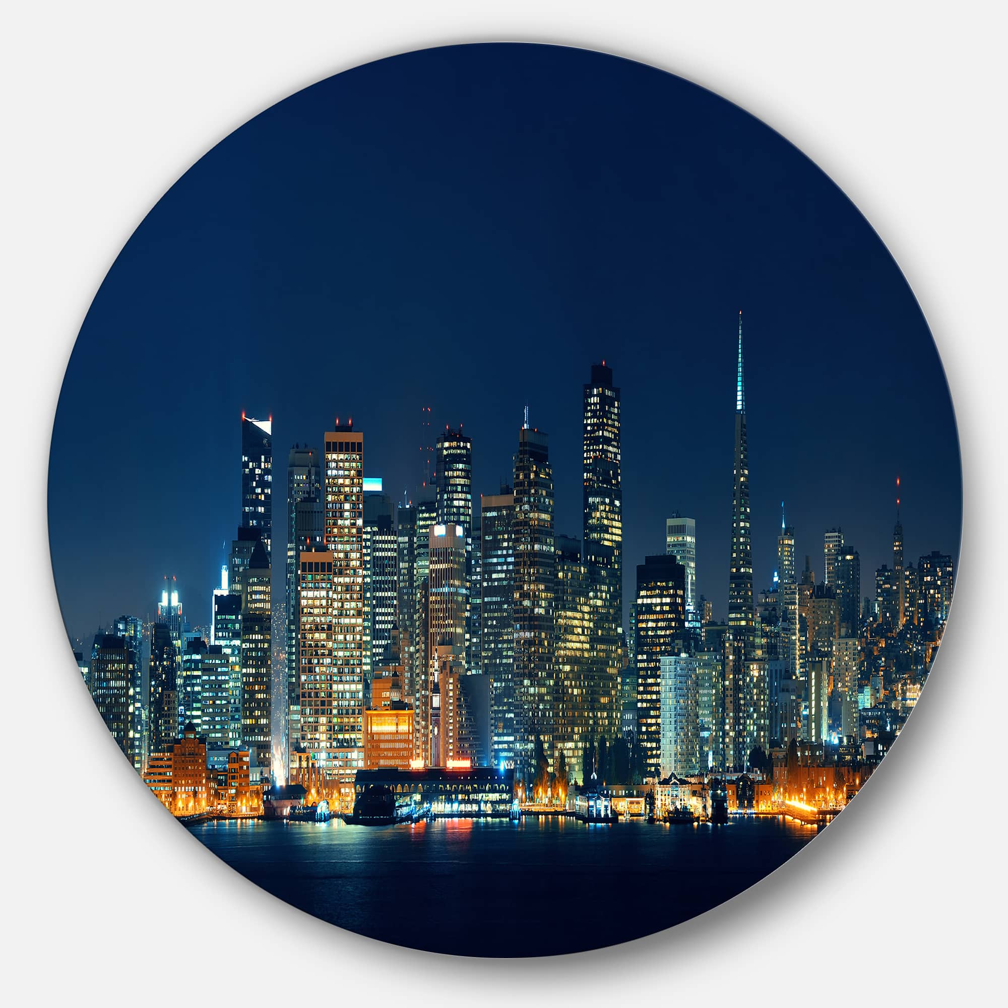 Designart - San Francisco Skyline at Night' Ultra Glossy Cityscape Metal Circle Wall Art
