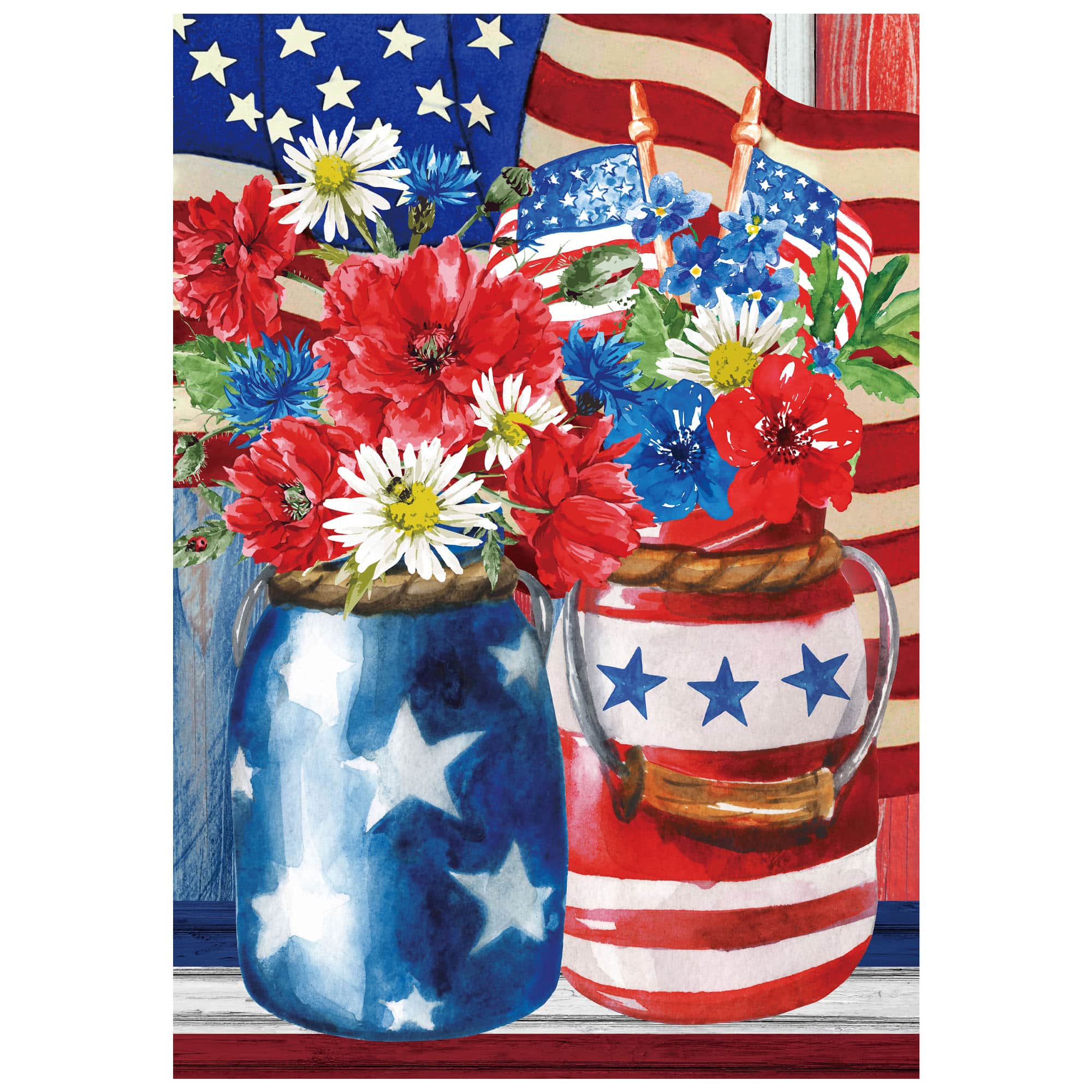Patriotic Americana Floral Bouquet Outdoor Garden Flag, 12.5" x 18"