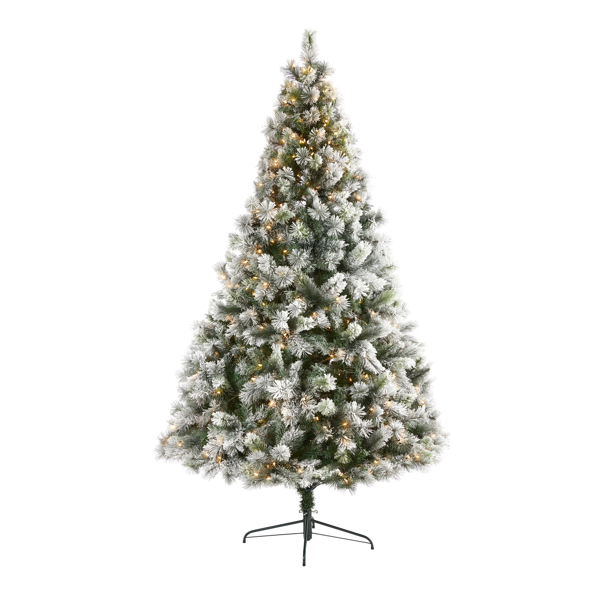 8ft. Pre-Lit Flocked Oregon Pine Artificial Christmas Tree, Clear LED ...