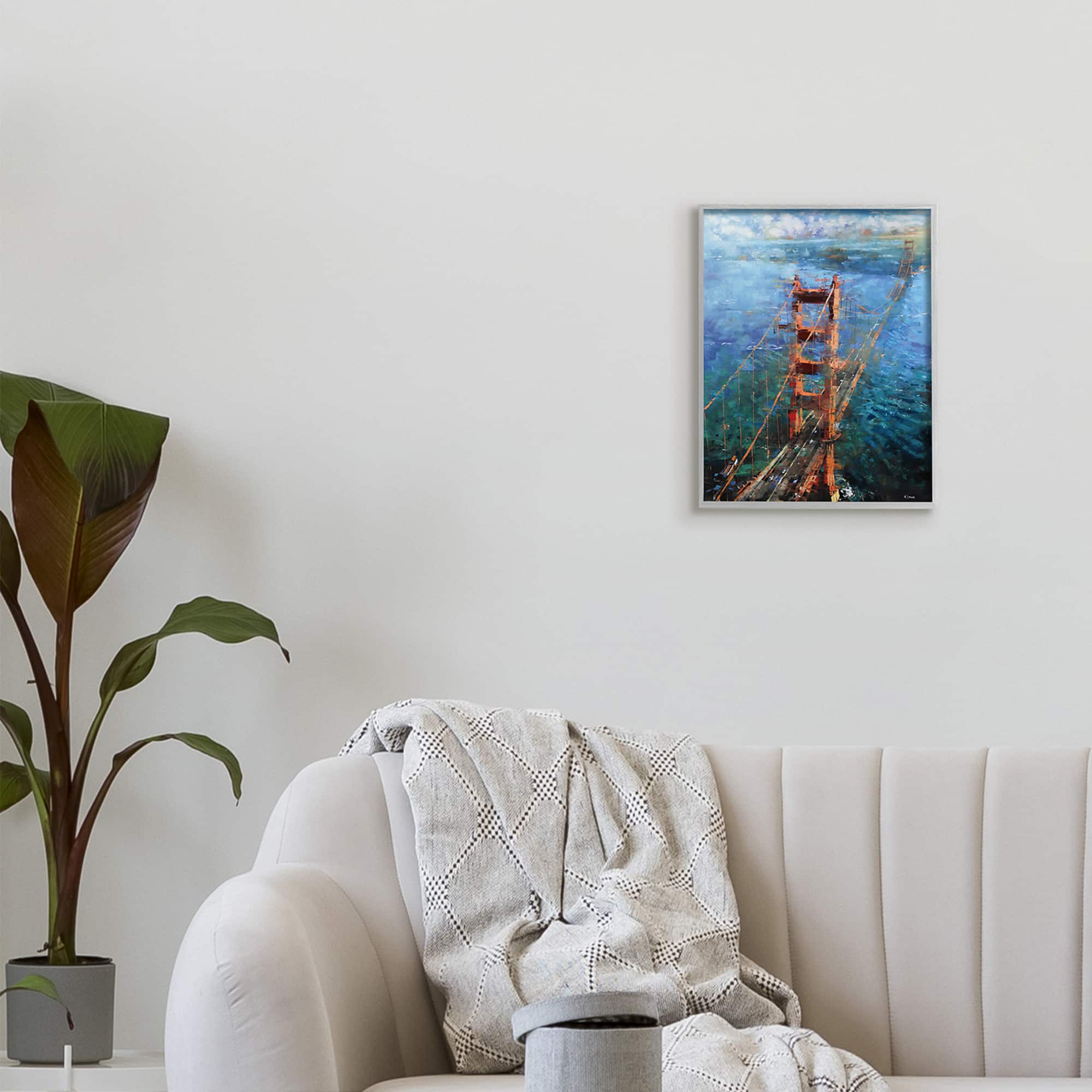 Stupell Industries Golden Gate Bridge Contemporary Abstract Wall Art in Gray Frame