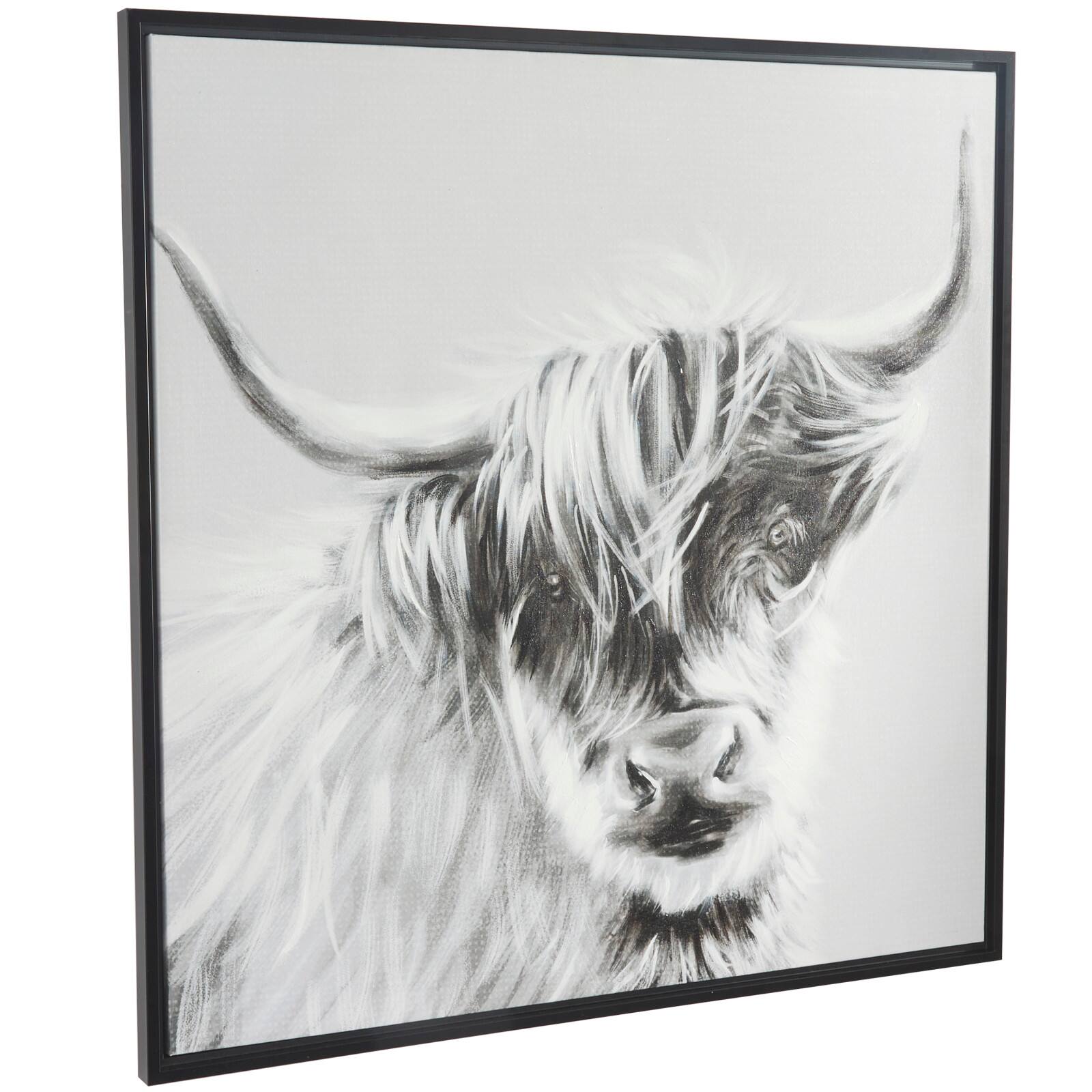 The Novogratz White Canvas Shaded Bull Framed Wall Art with Black Frame 37" x 1" x 37"