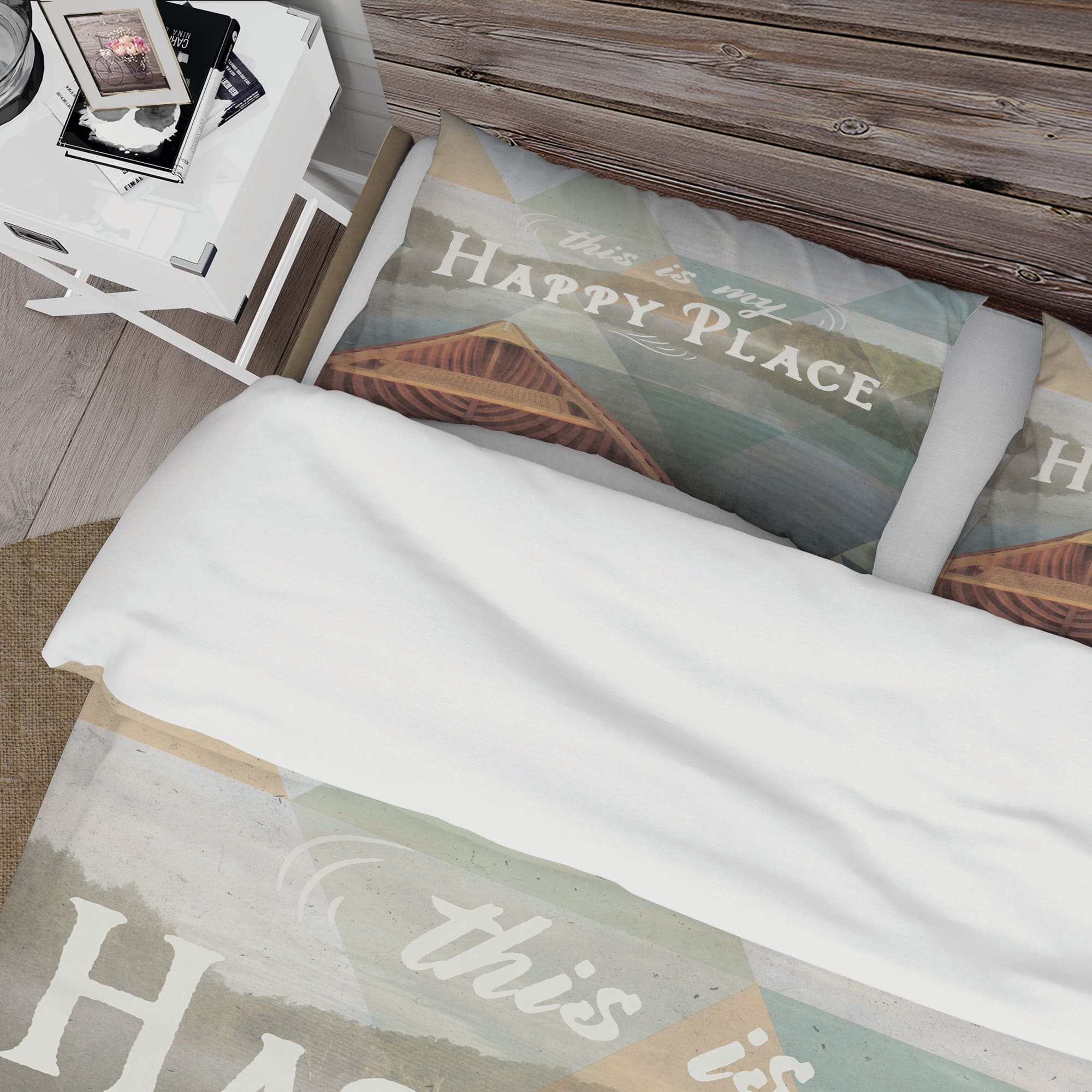 Designart &#x27;Lake House Happy Quote&#x27; Cottage Bedding Set - Duvet Cover &#x26; Shams