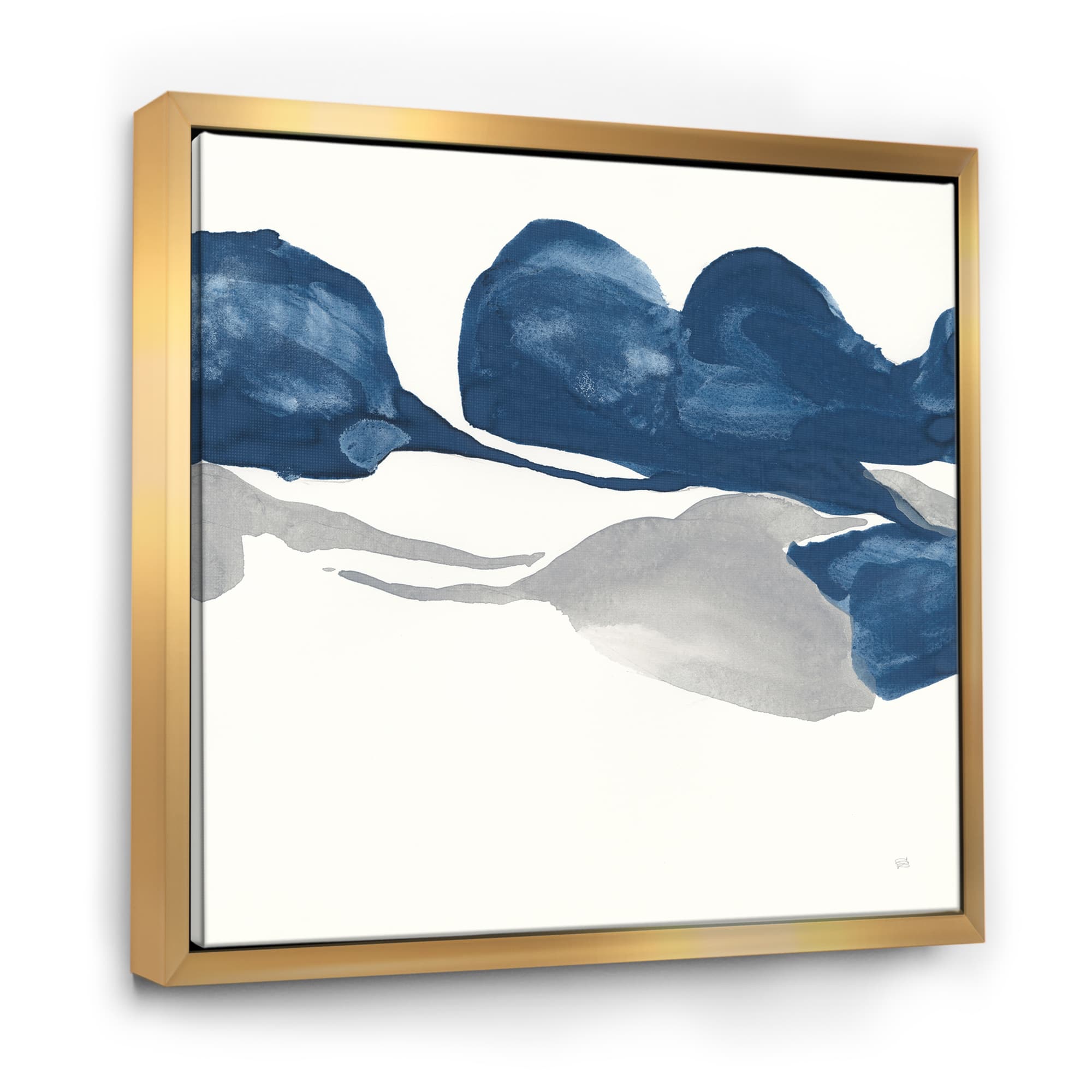 Designart - Gouache Sapphire on Gray III - Modern &#x26; Transitional Framed Canvas