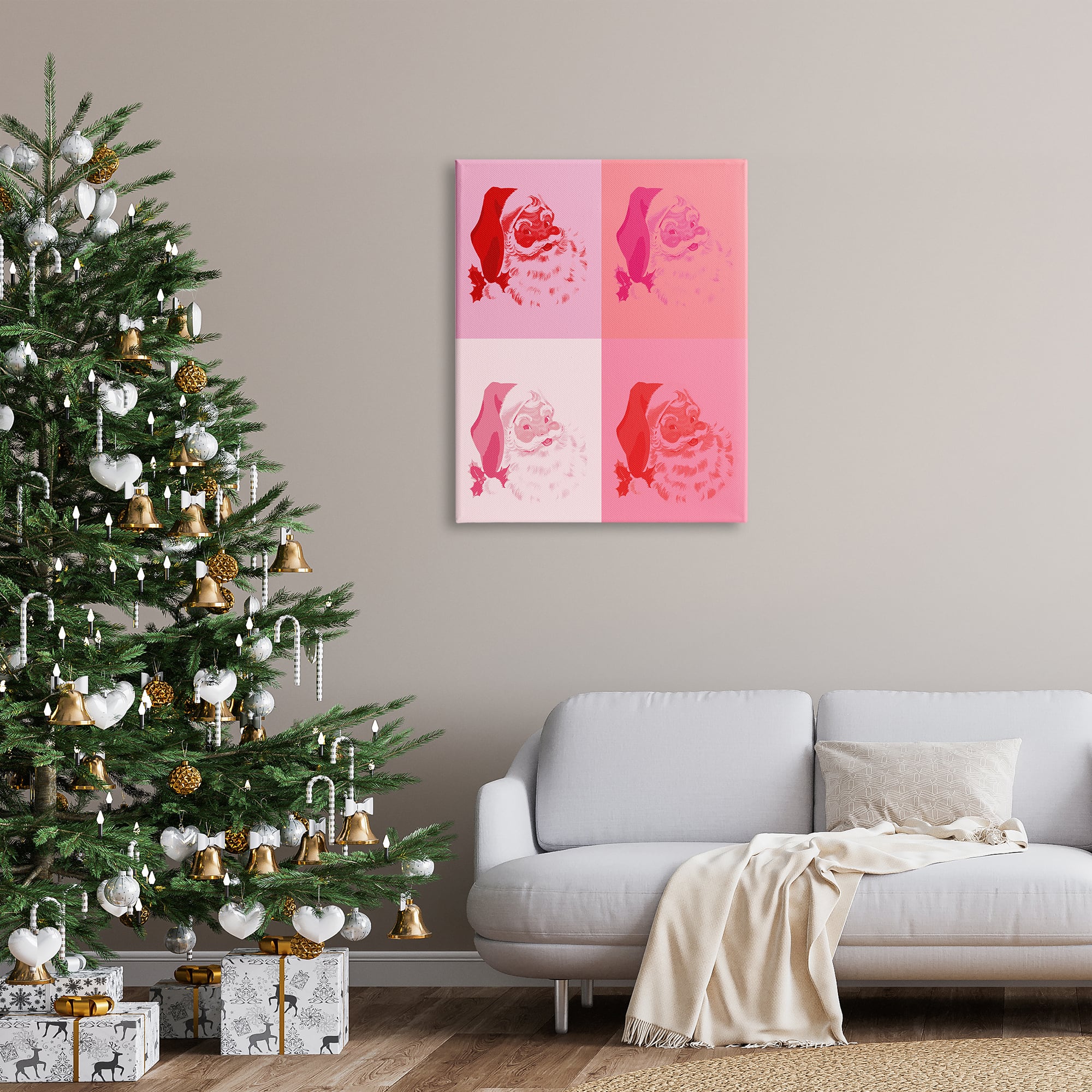 Stupell Industries Pop Style Pink Santa Claus Canvas Wall Art