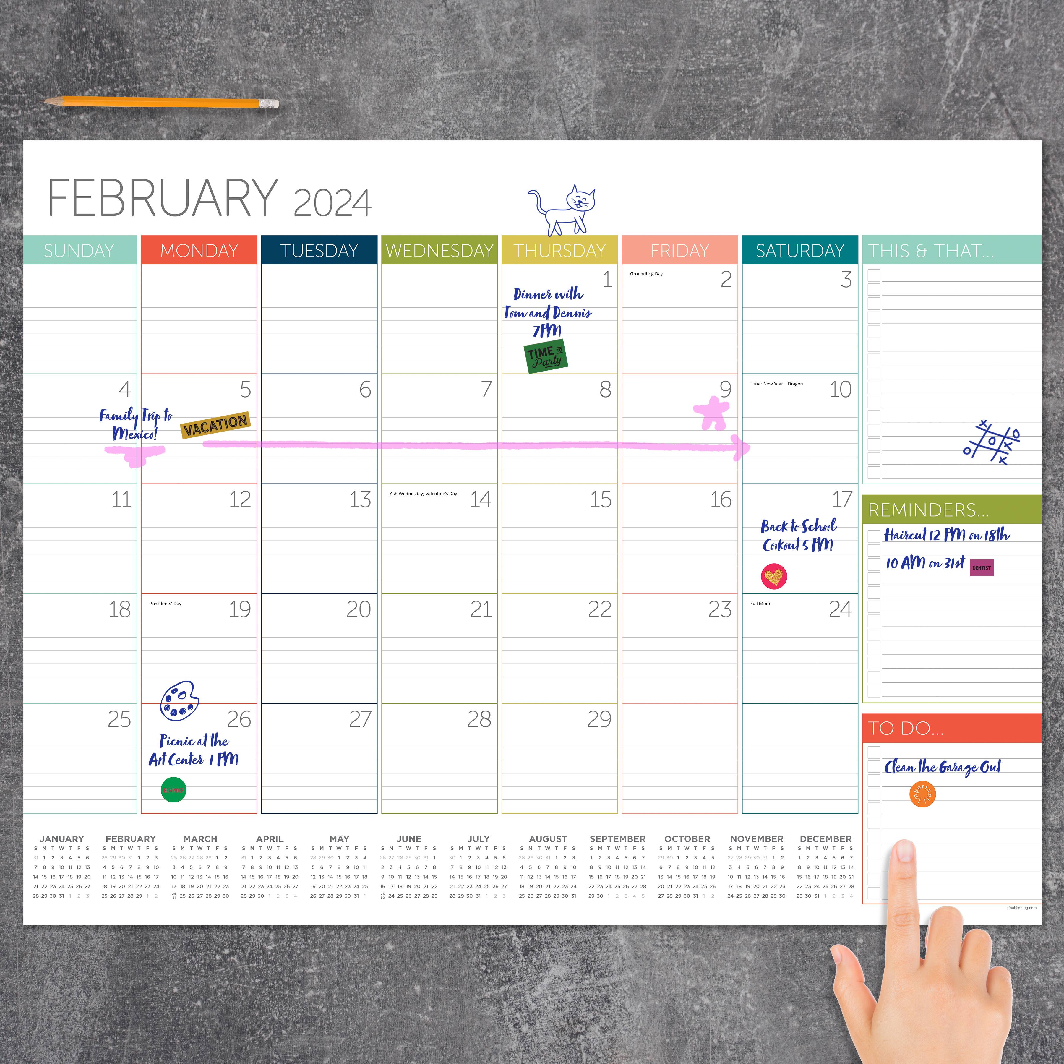 TF Publishing 2024 Rainbow Blocks Large Desk Pad Monthly Blotter Calendar