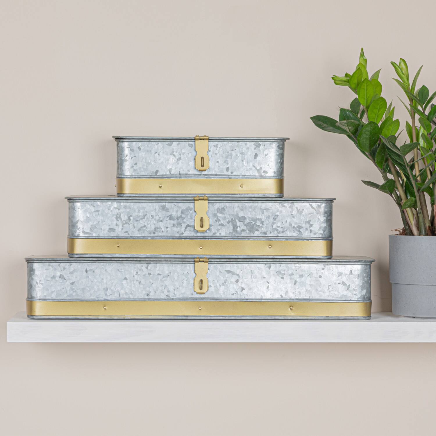 Hello Honey&#xAE; Silver Rectangular Metal Nesting Storage Boxes with Hasp Lock