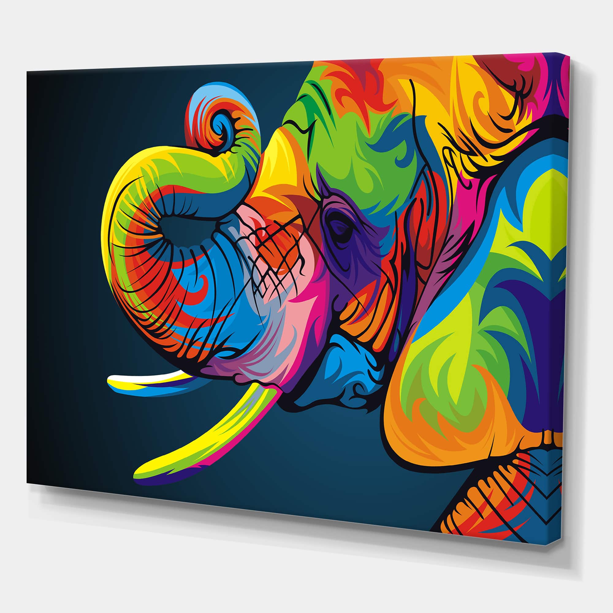 Designart - The Happy Rainbow Elephant - Modern & Contemporary Canvas Art Print