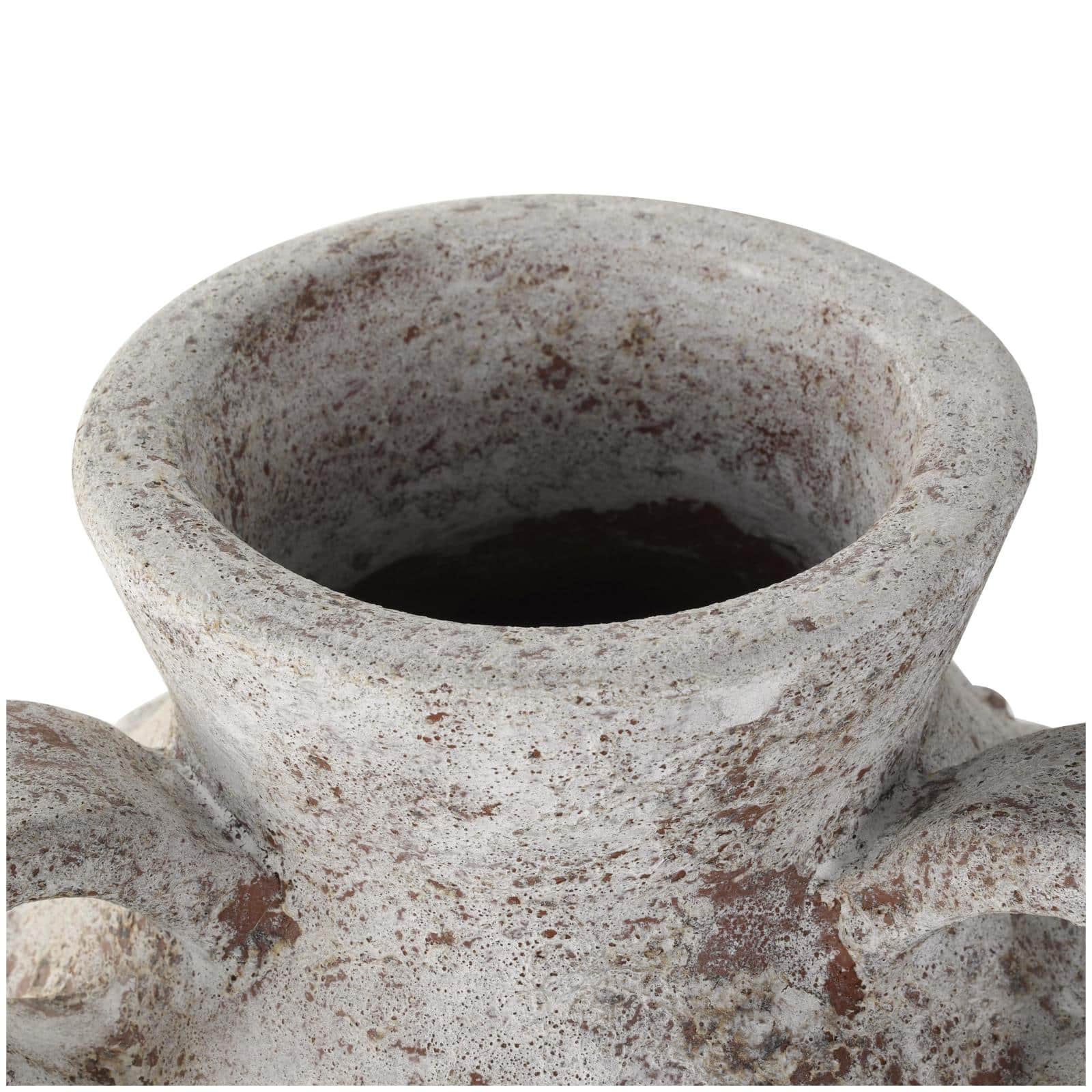 10" Cream Antique-Style Textured Ceramic Vase with Arched Handles