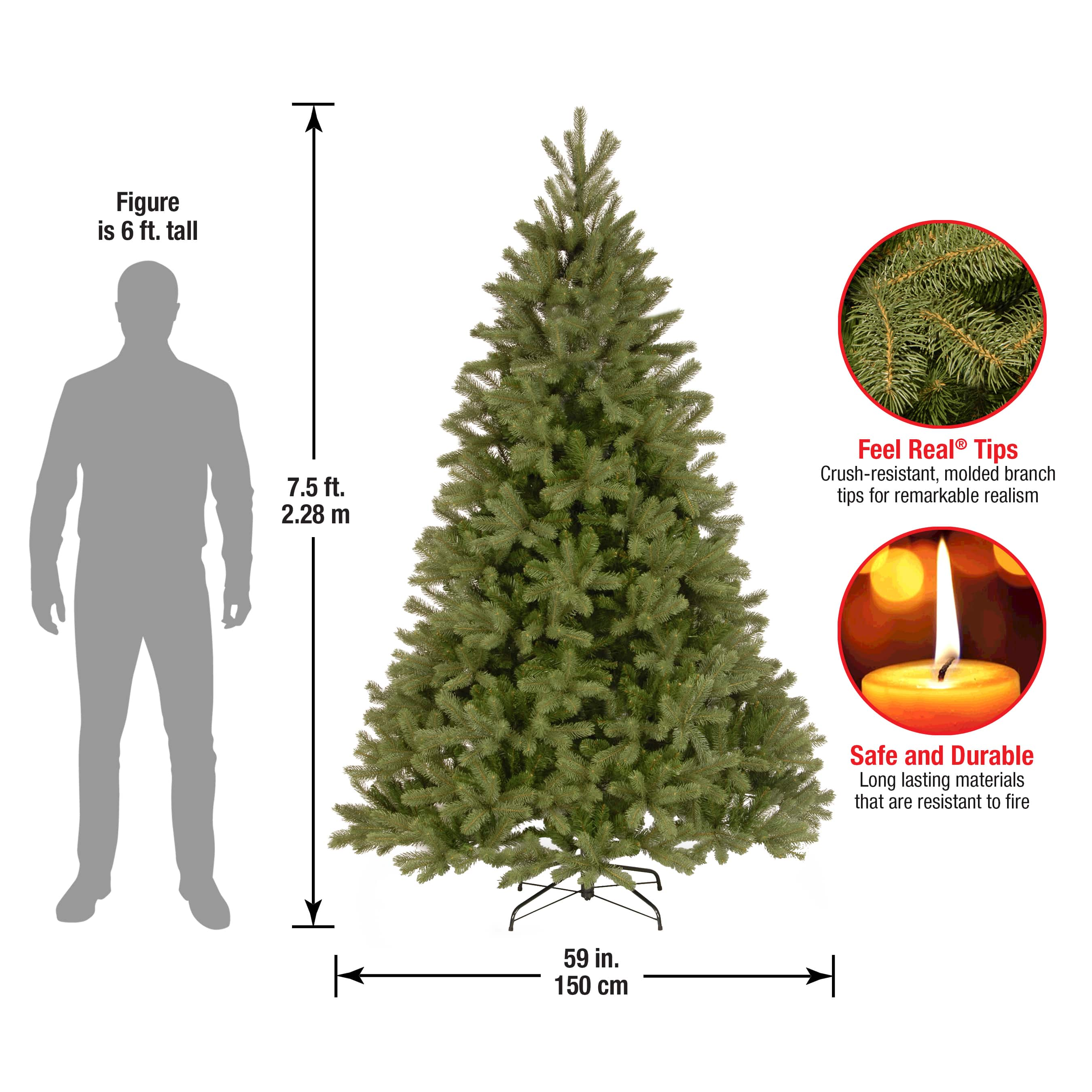 National Tree Company Feel-Real Downswept Douglas Fir Tree with Clear Lights, 7.5