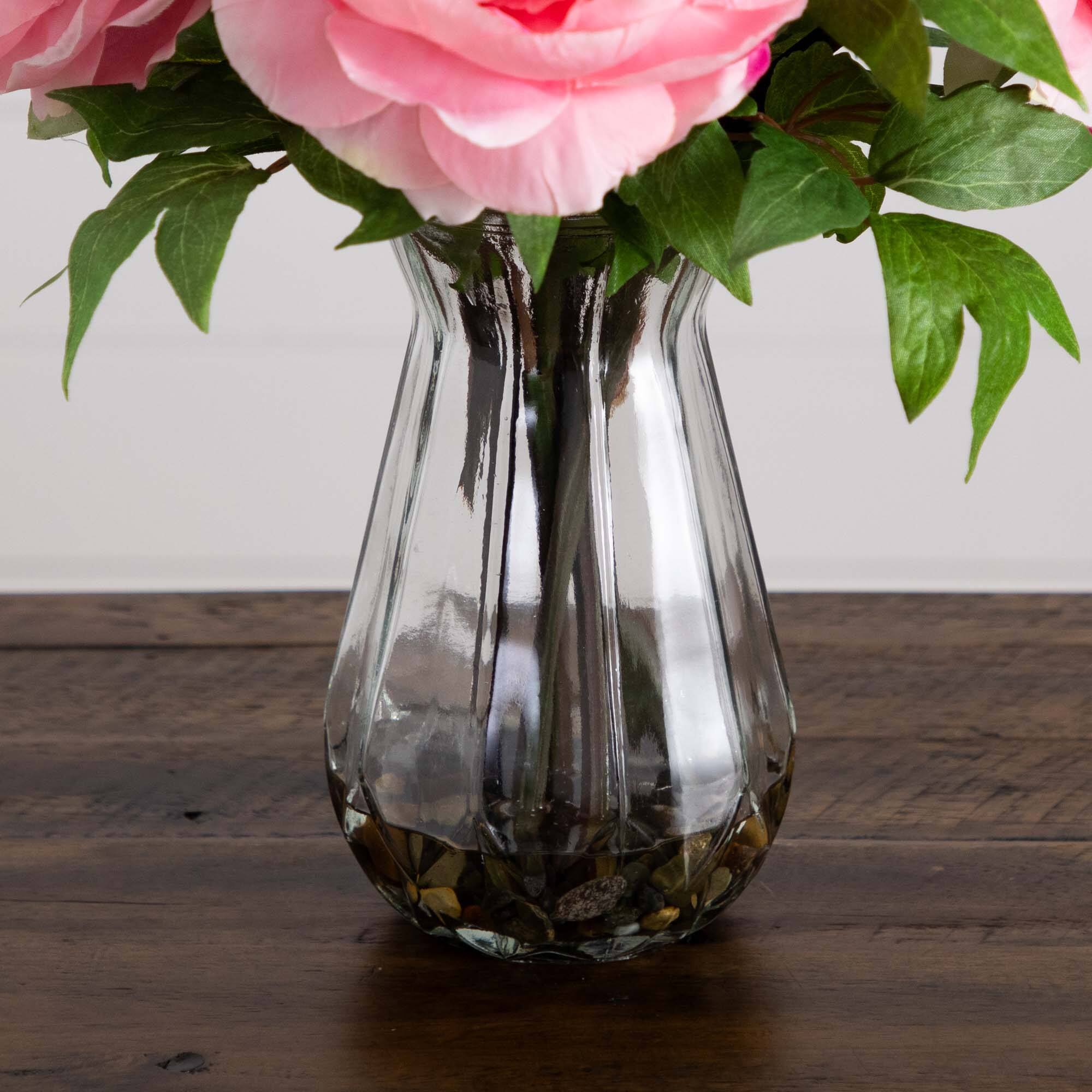 16&#x22; Light Pink Peony Arrangement in Glass Vase