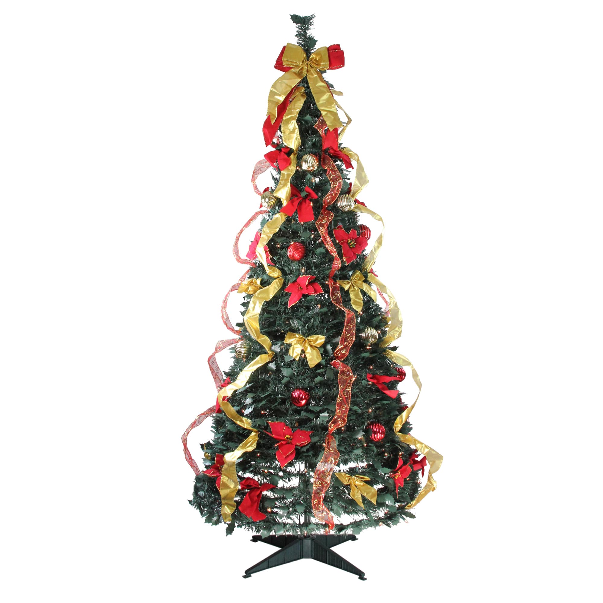6ft. Pre-Lit Gold &#x26; Red Pre-Decorated Pop-Up Artificial Christmas Tree, Clear Lights
