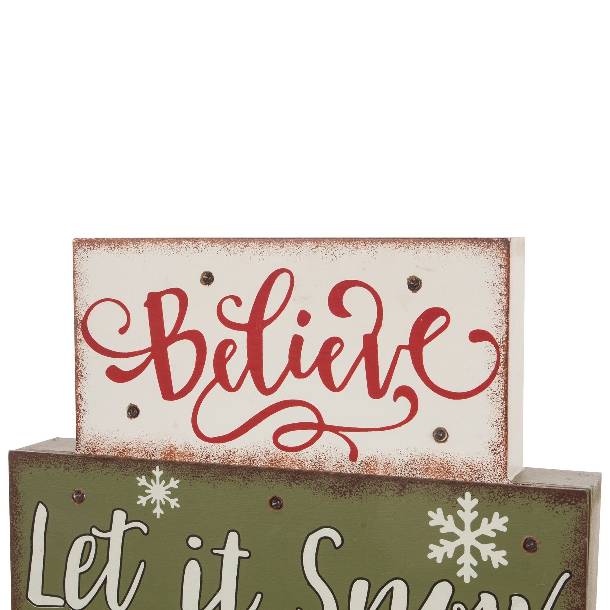 Glitzhome&#xAE; 12&#x22; LED Wooden Block Holiday Word Sign
