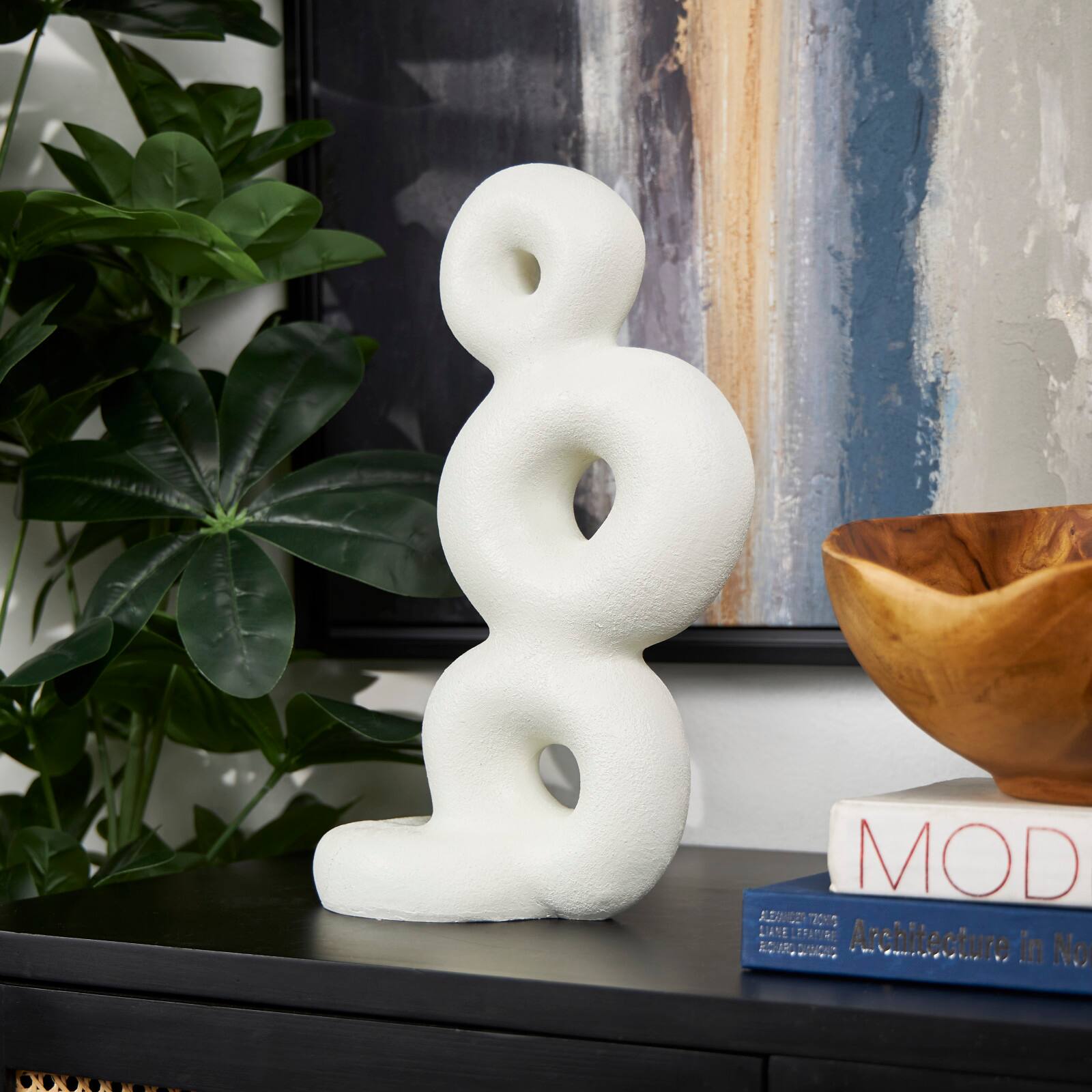 14&#x22; White Abstract Stacked Circle Ring Sculpture