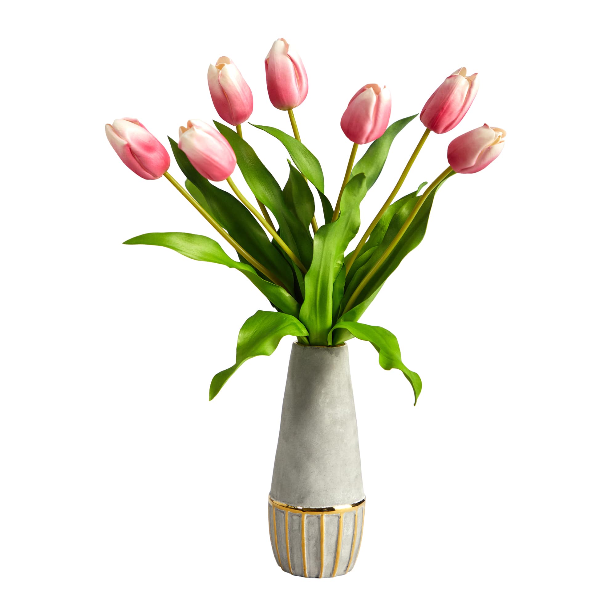 22" Mauve Dutch Tulip Arrangement in Gold Trim Stoneware Vase