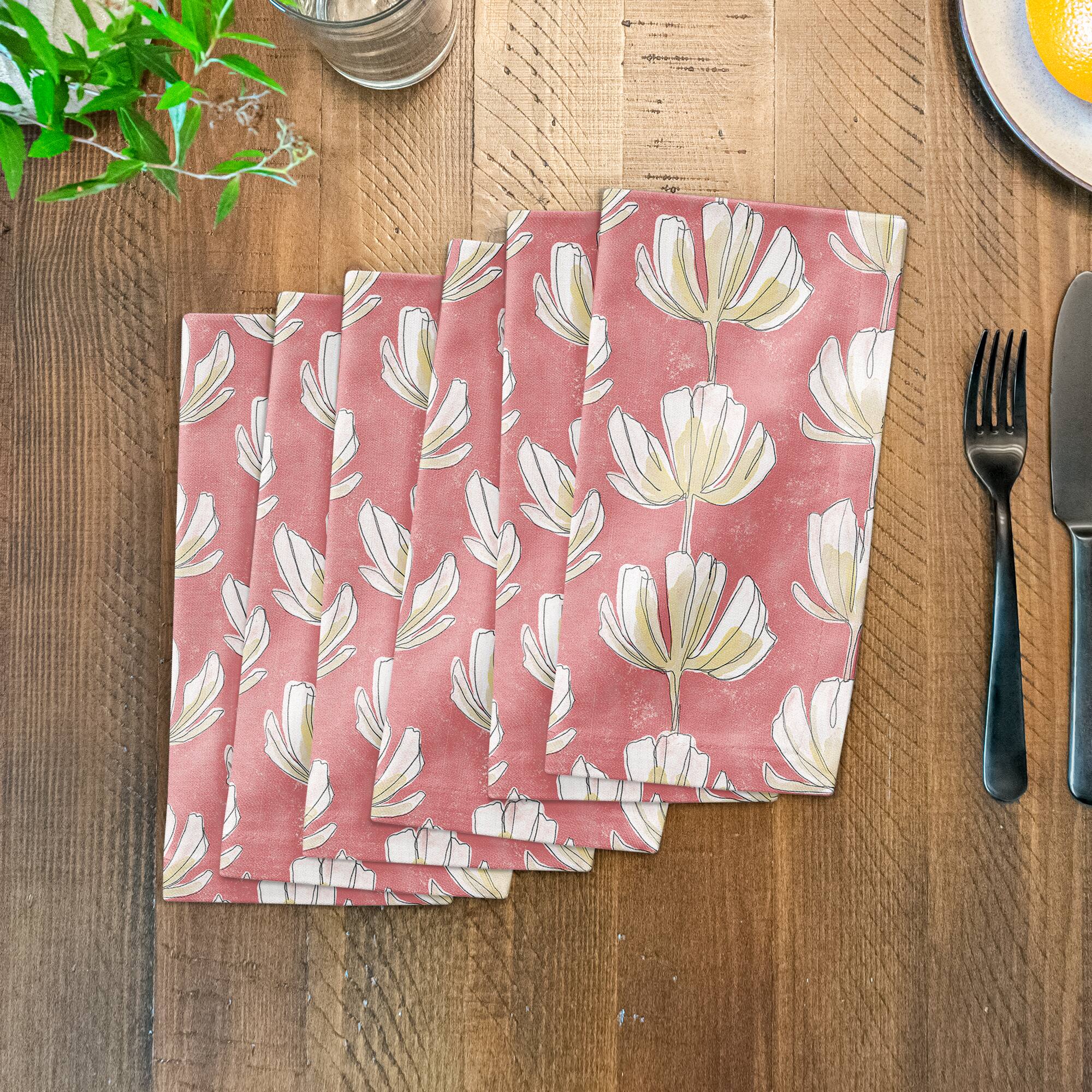 Pink Floral Pattern 10&#x22; x 10&#x22; Cotton Twill Napkin