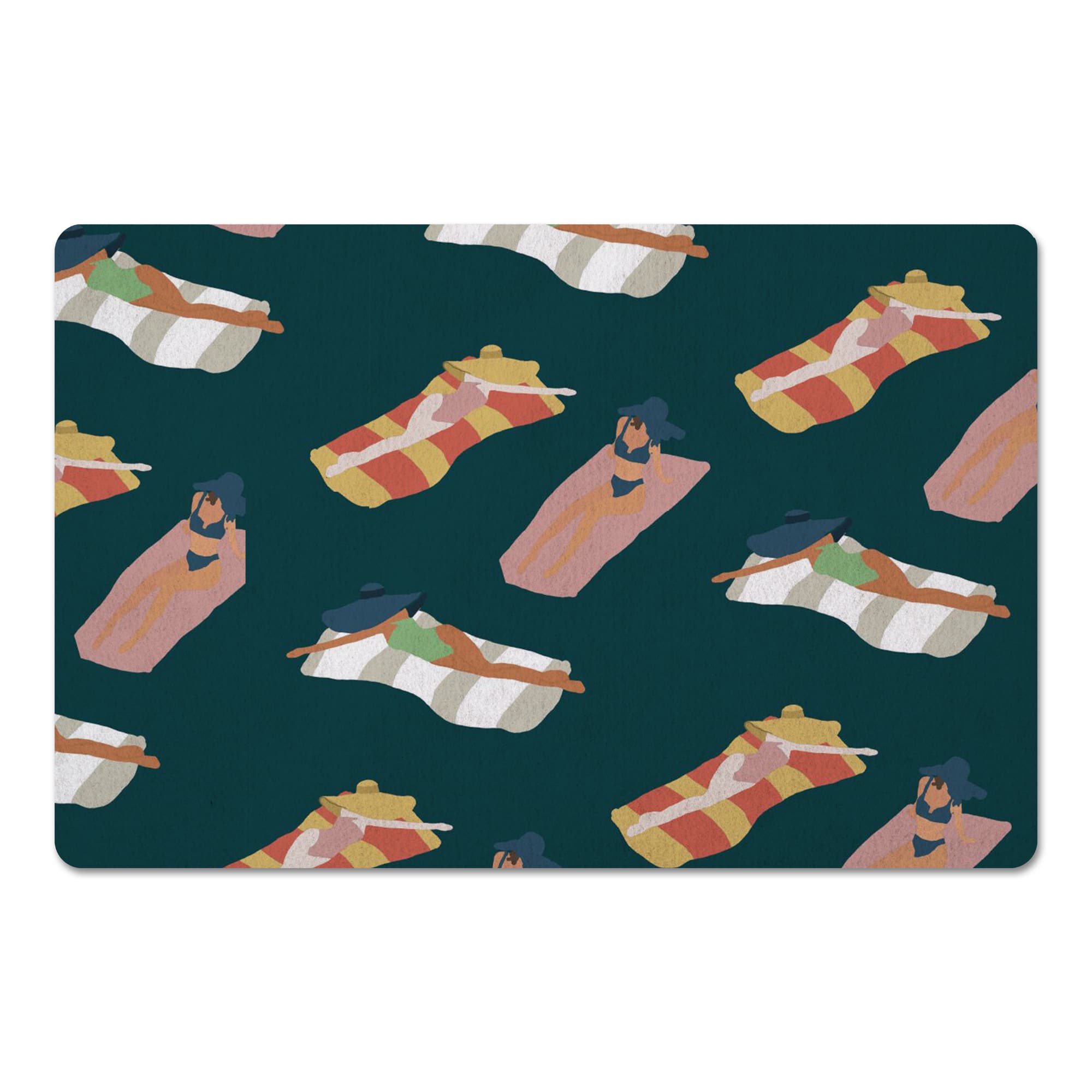 Navy Sun Bathers Pattern Floor Mat