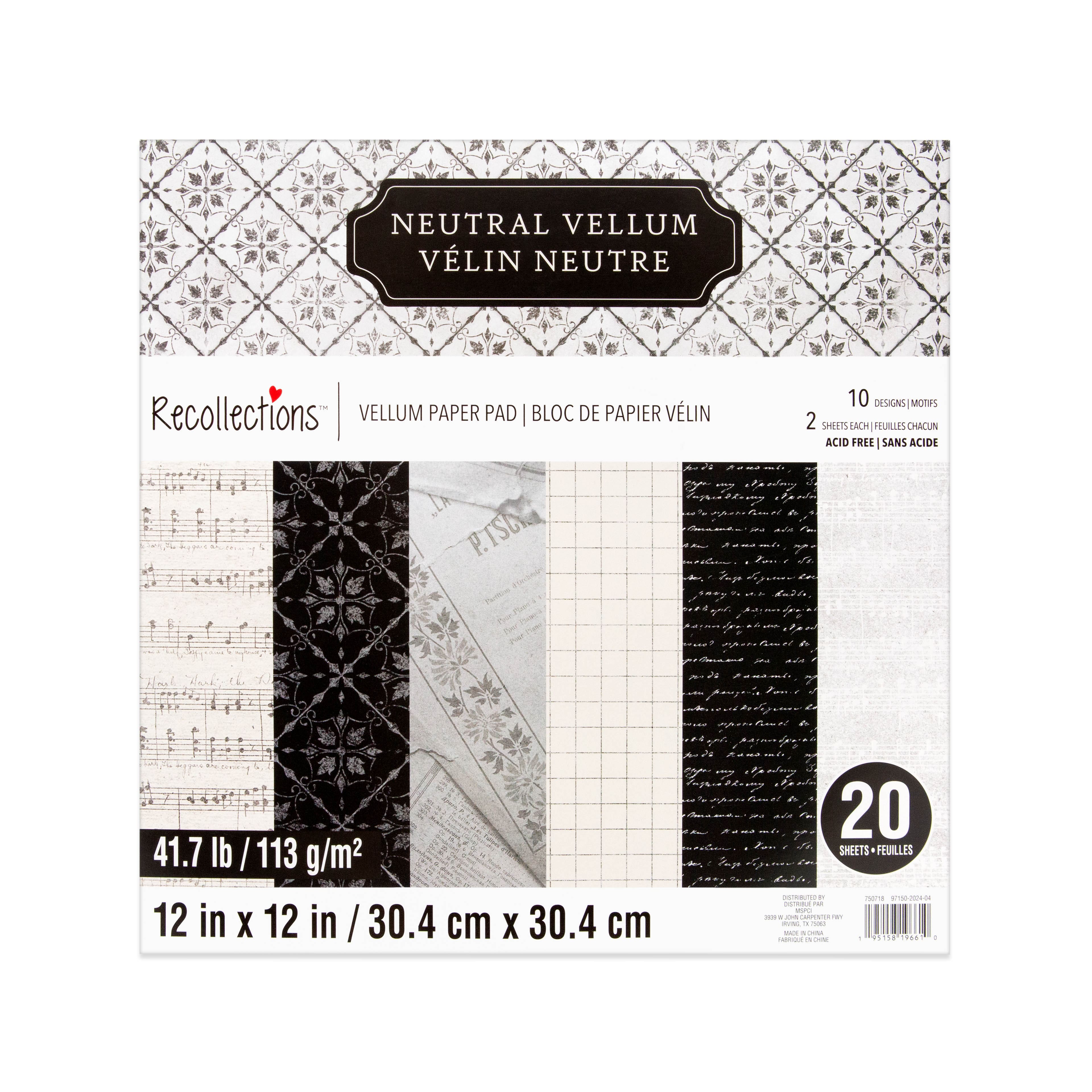 12&#x22; x 12&#x22; Neutral Vellum Paper Pad by Recollections&#x2122;, 20 Sheets