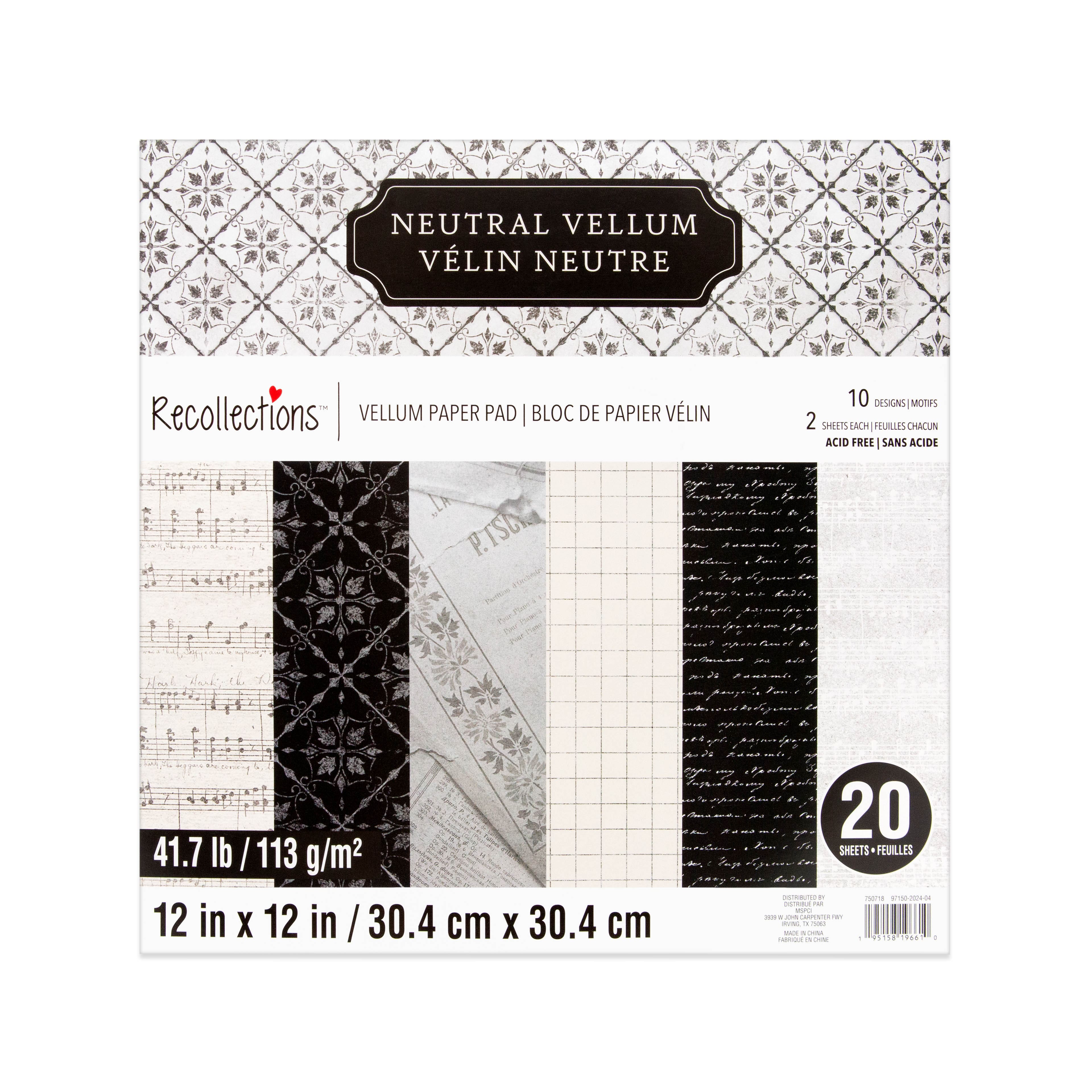 12" x 12" Neutral Vellum Paper Pad by Recollections™, 20 Sheets