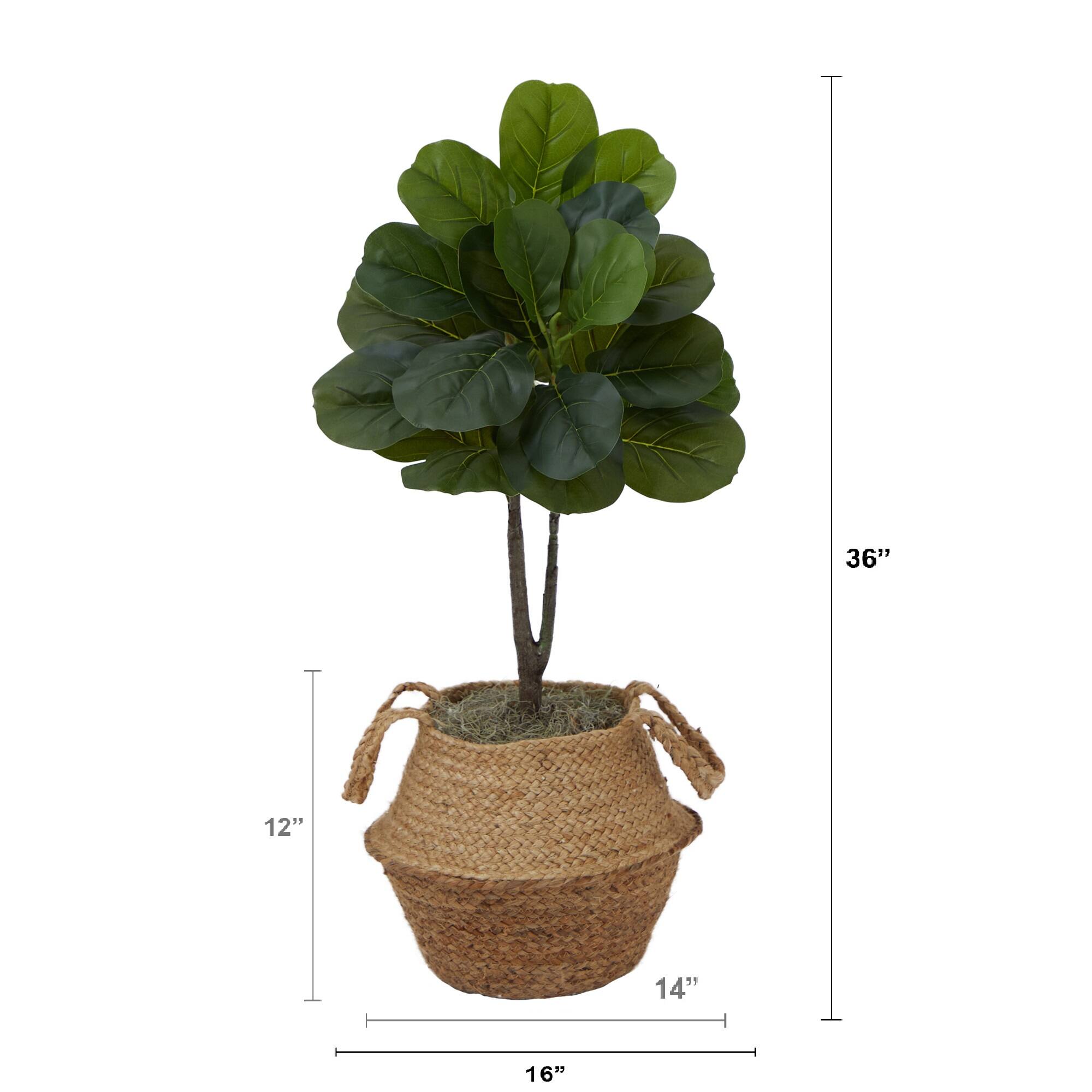 3ft. Artificial Fiddle Leaf Fig Tree With Handmade Cotton &#x26; Jute Woven Basket DIY Kit