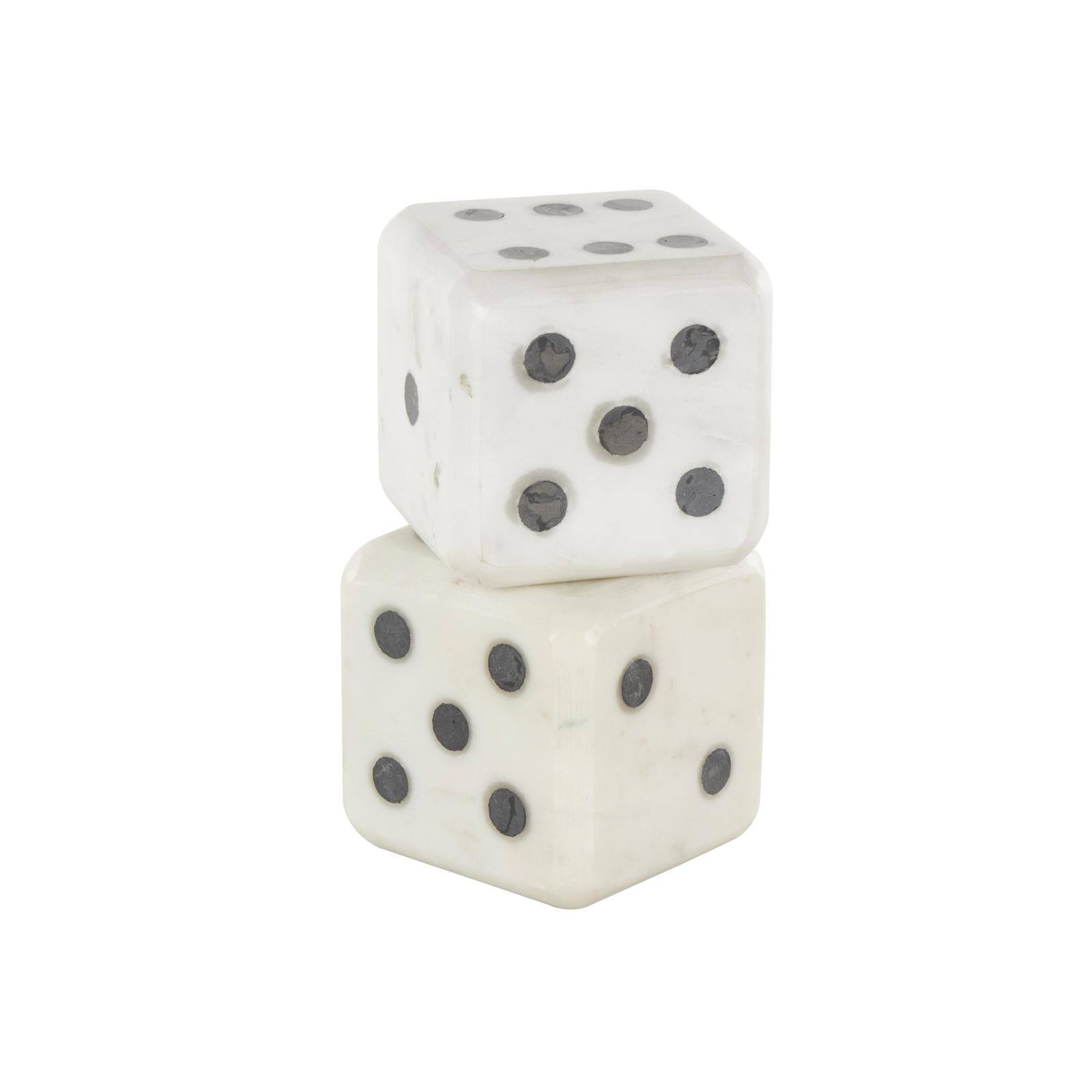 3.5" White Marble Dice Decorative Bookend Set