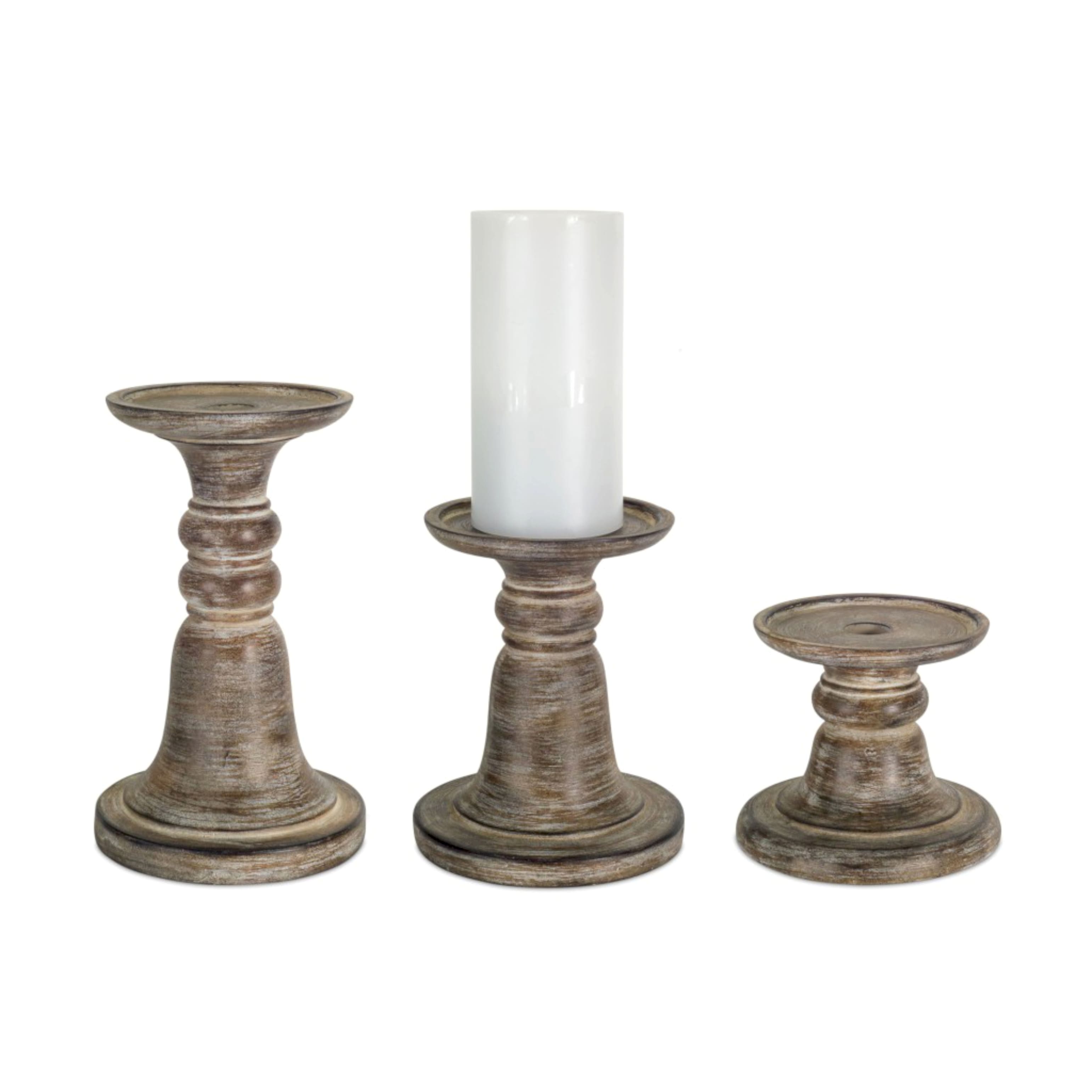 Dark Brown Resin Candle Holder Set, 5&#x22;, 7&#x22; &#x26; 9.25&#x22;