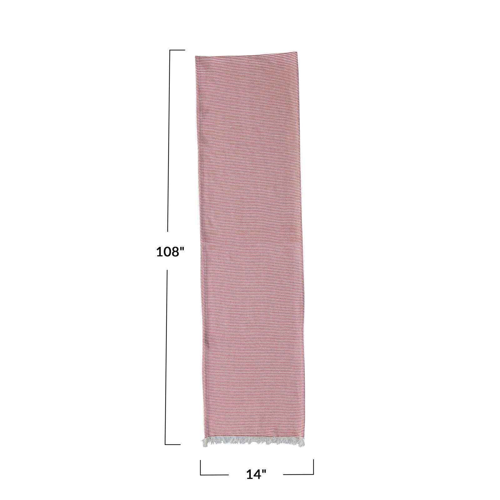 Hello Honey&#xAE; 108&#x22; Red &#x26; White Woven Cotton Table Runner with Stripes &#x26; Fringe